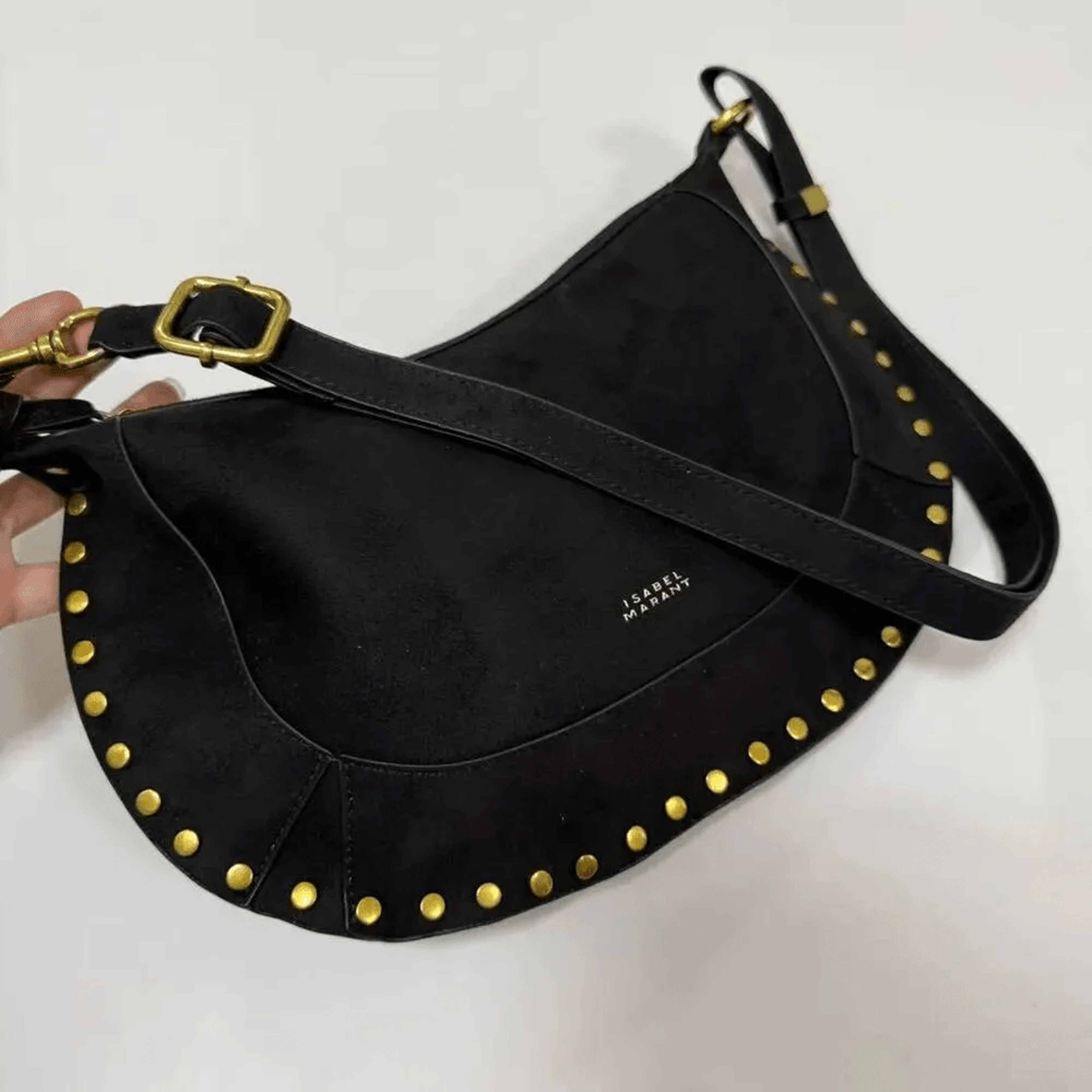 French Retro Studded Crescent Shoulder Bag For Women Adjustable Crossbody Handbag 4