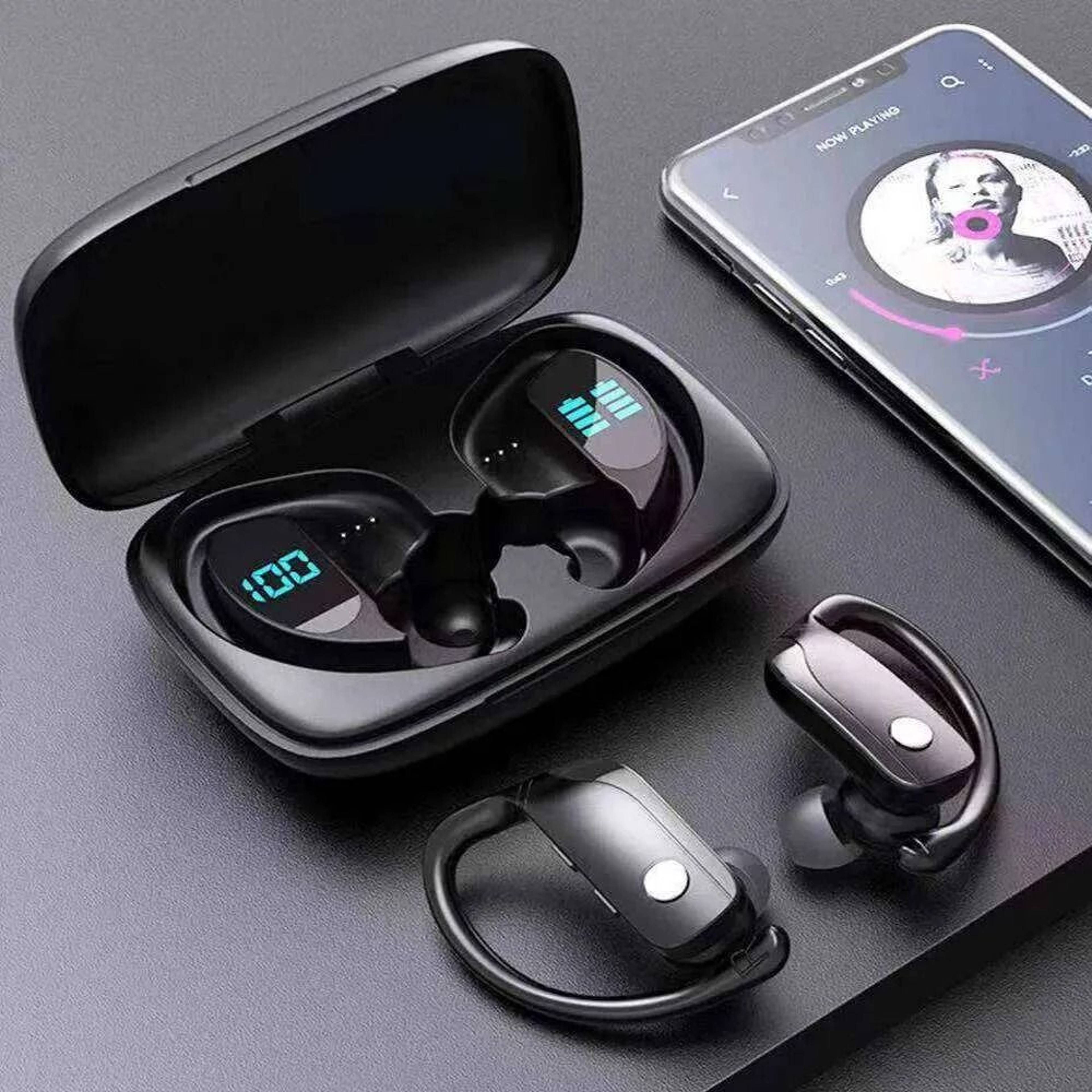 Wireless Bluetooth Sport Earbuds With LED Display And Secure Earhooks 1