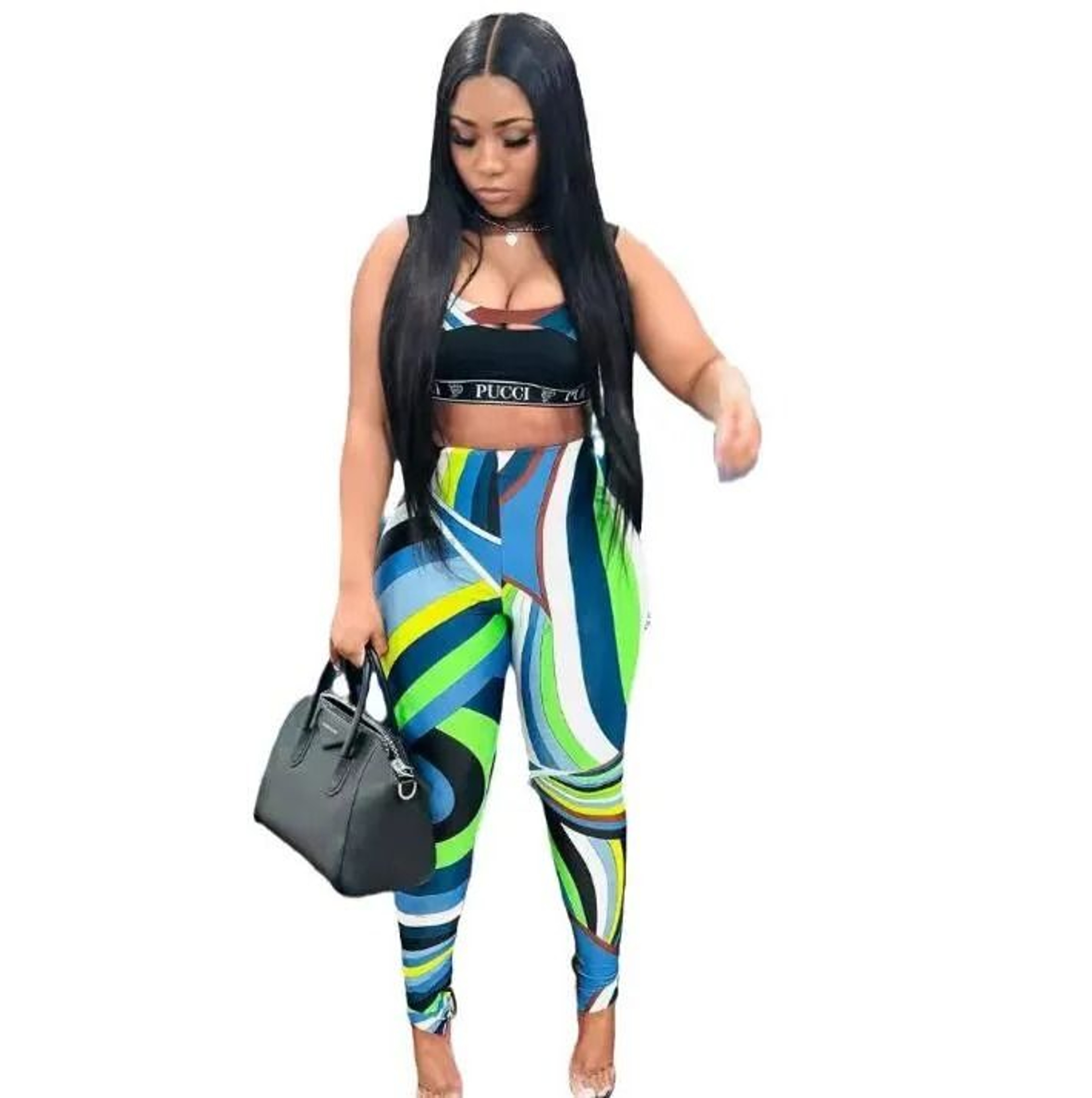 Pucci Inspired Women Two Piece Tracksuit Sleeveless Tank Top High Waist Pants Set 1