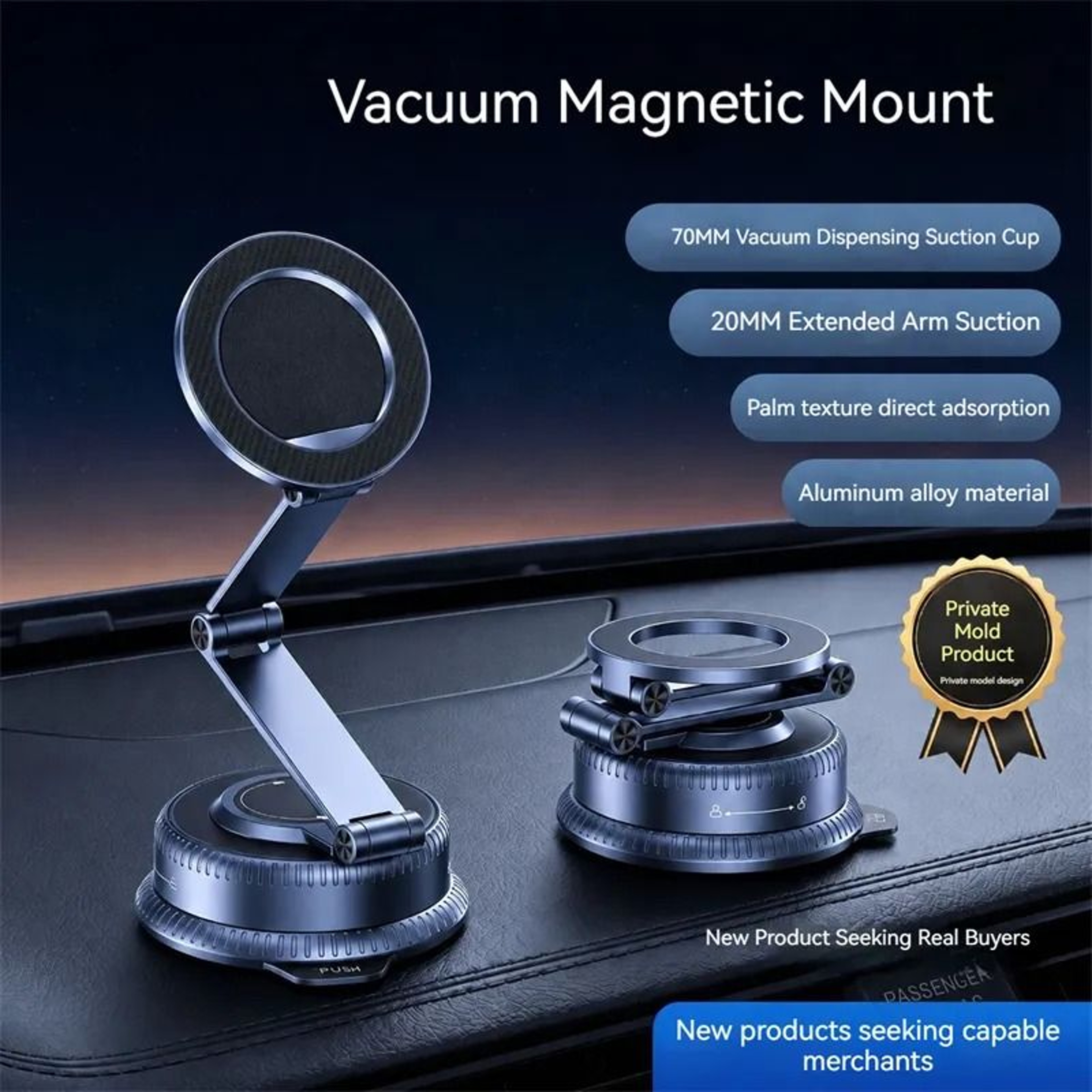 Magnetic Car Phone Mount Long Arm Vacuum Suction Holder 2