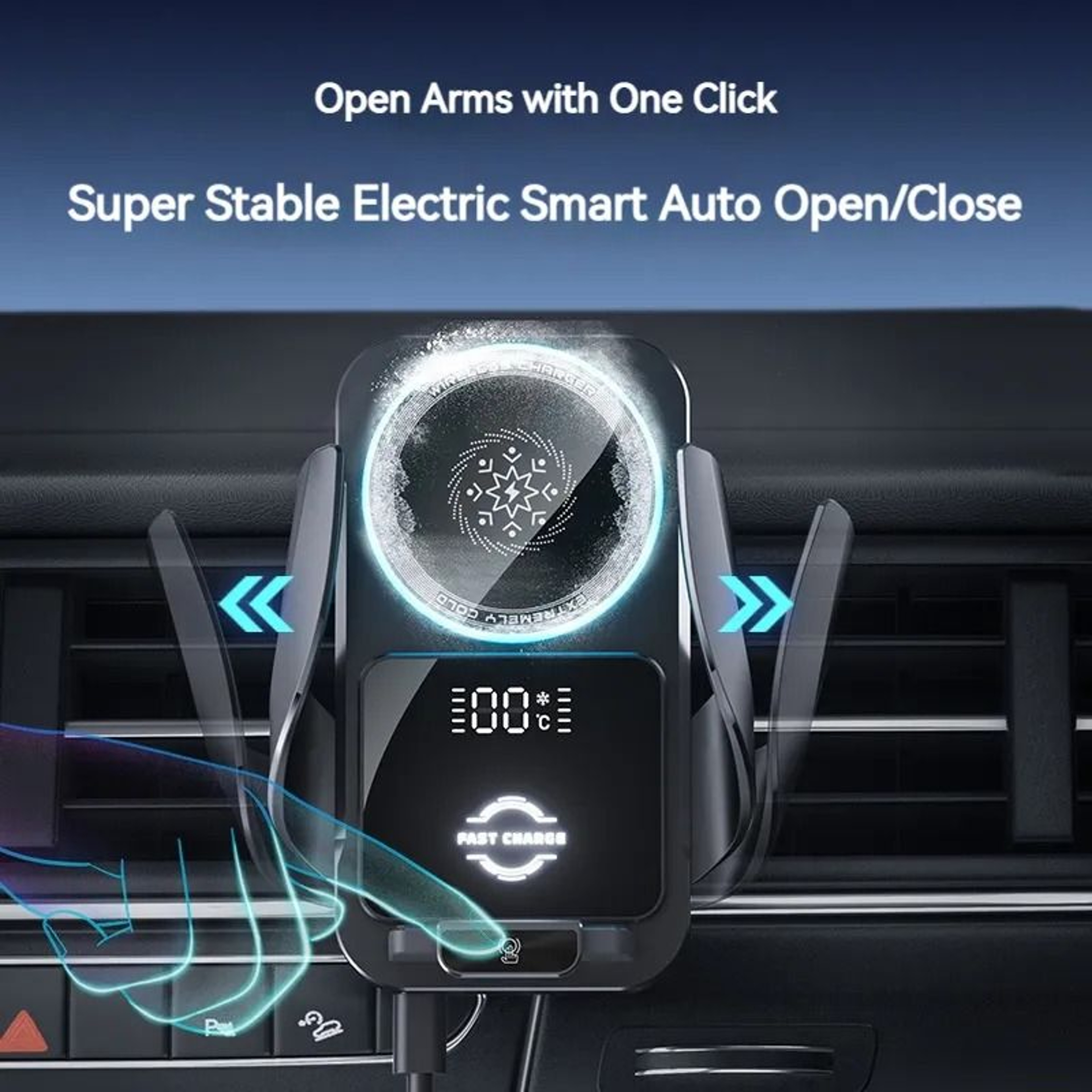 Wireless Charging Phone Holder With Temperature Display Rotatable Car Mount 3