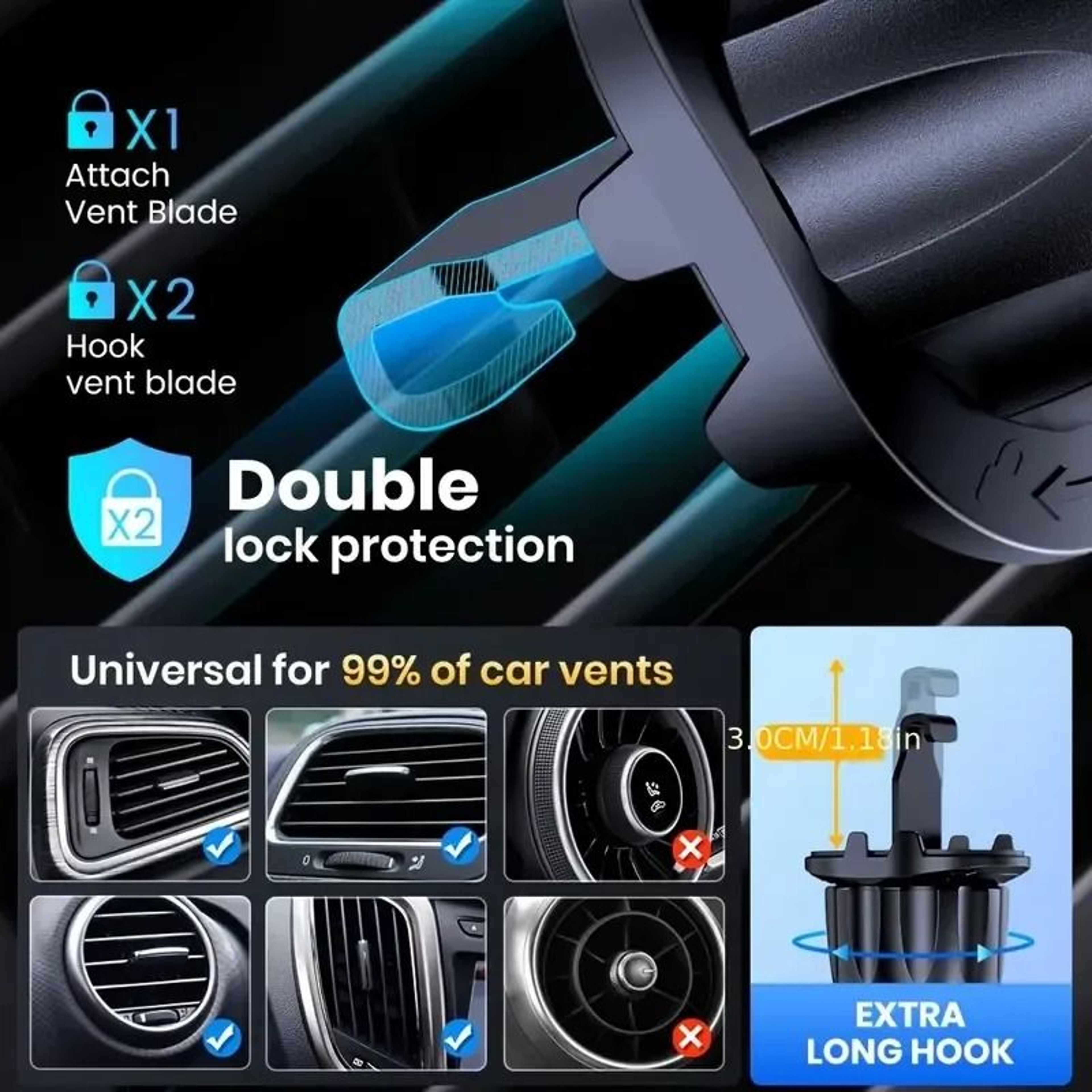 Foldable Rotatable Car Phone Holder Air Vent Mount Universal GPS Phone Stand 2