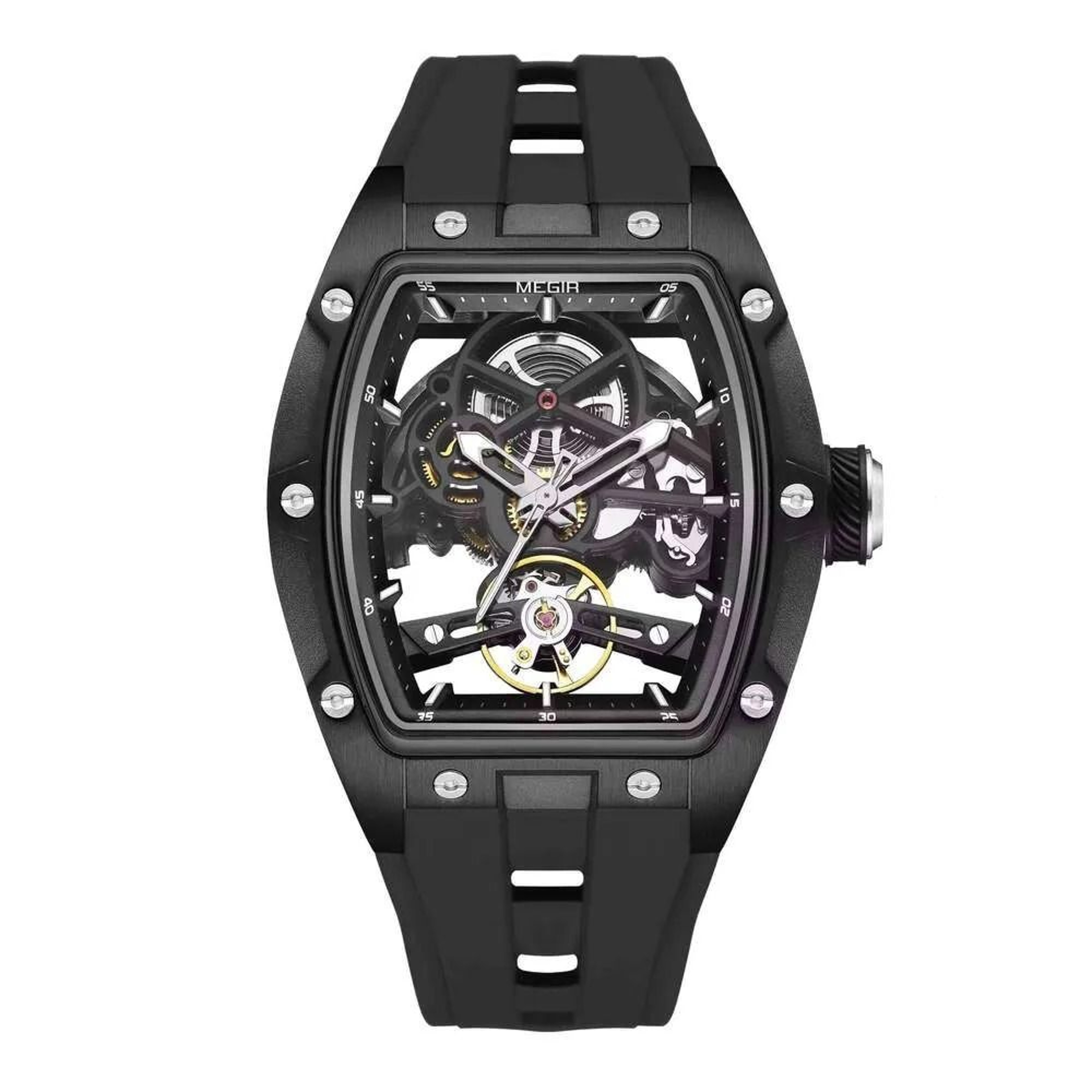 Mens Skeleton Automatic Mechanical Watch With Luminous Display And Silicone Strap 0