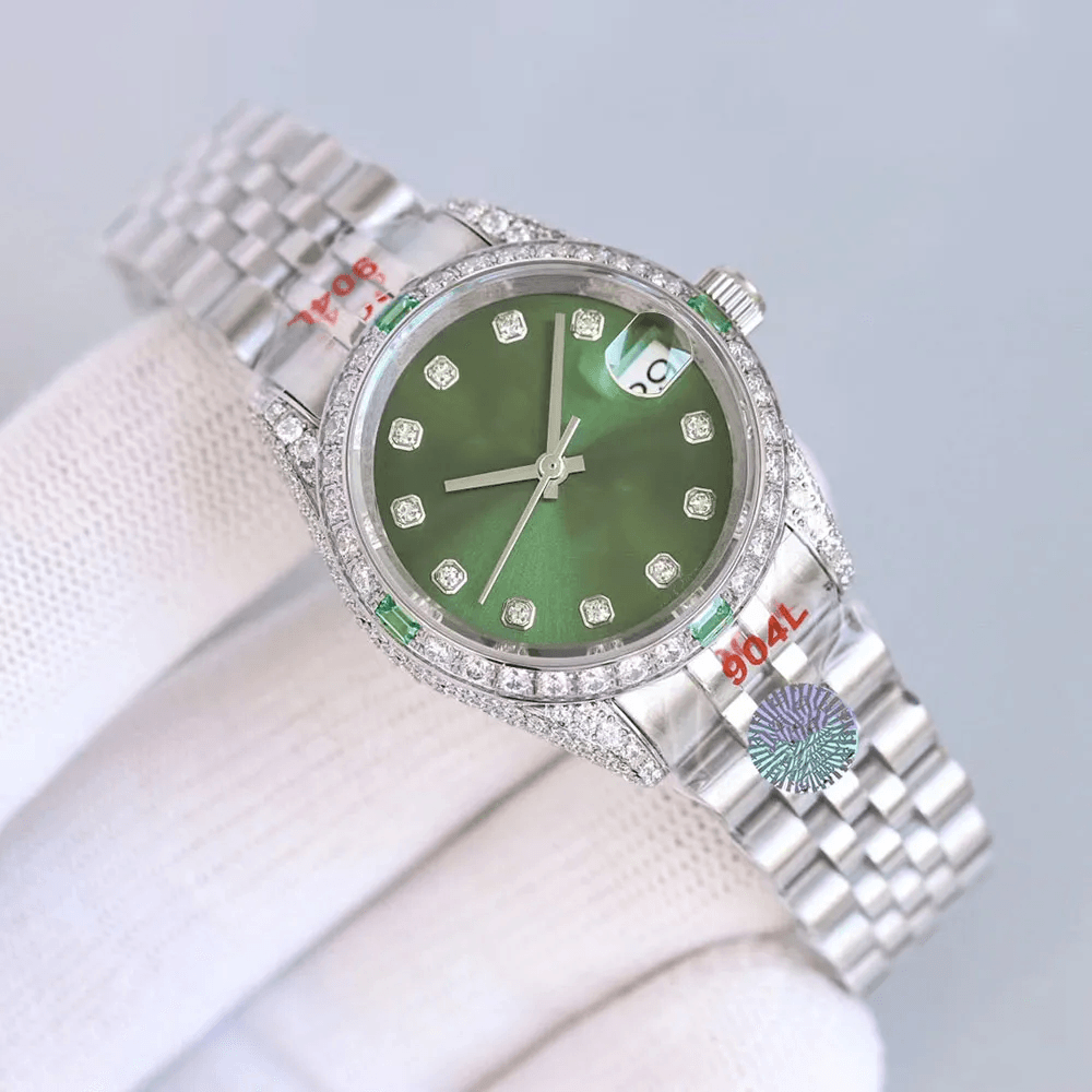 Mechanical Womens Watch Diamond Dial Steel Bracelet Calendar 0