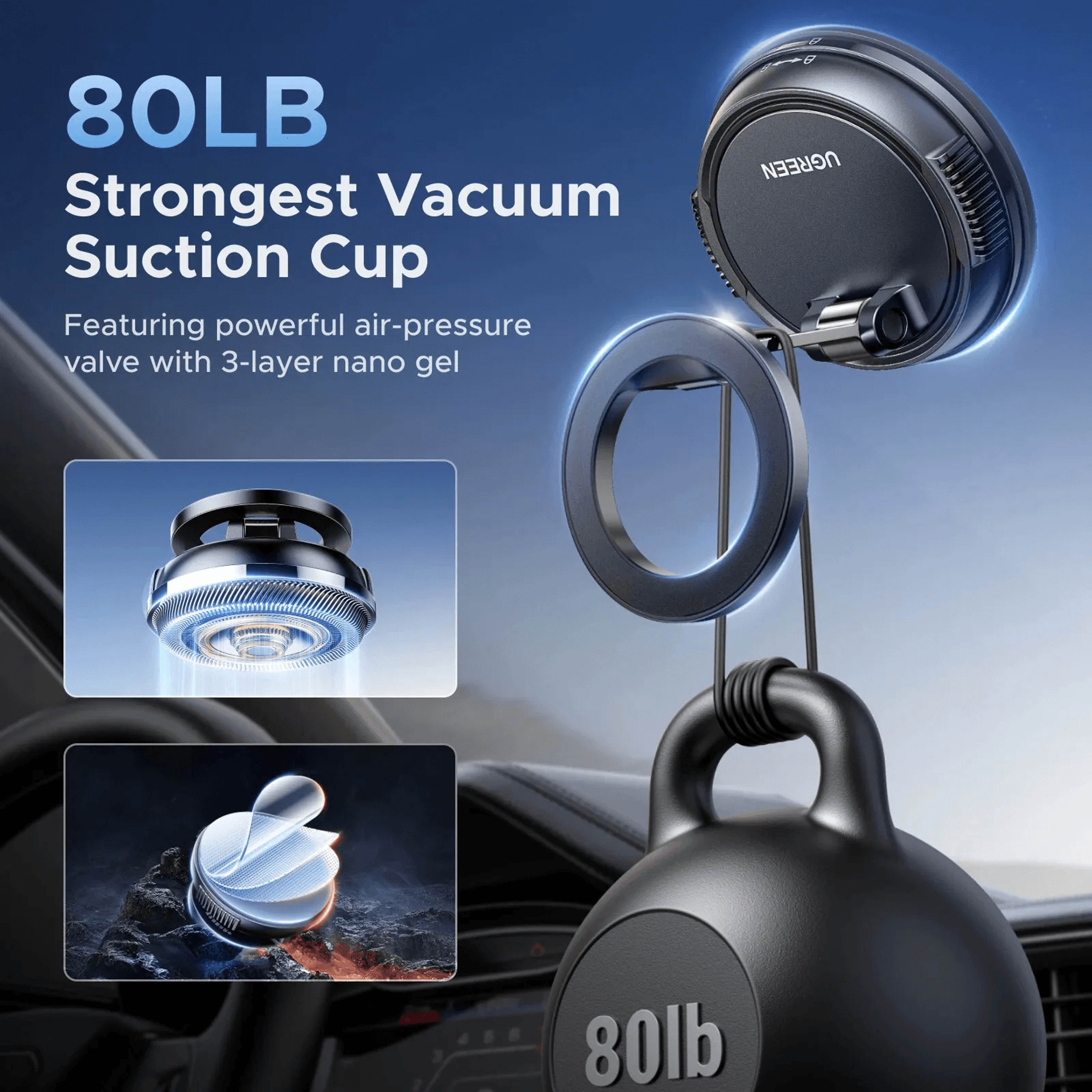 MagSafe Car Phone Holder Dashboard Suction Cup Mount 360 Rotating 2