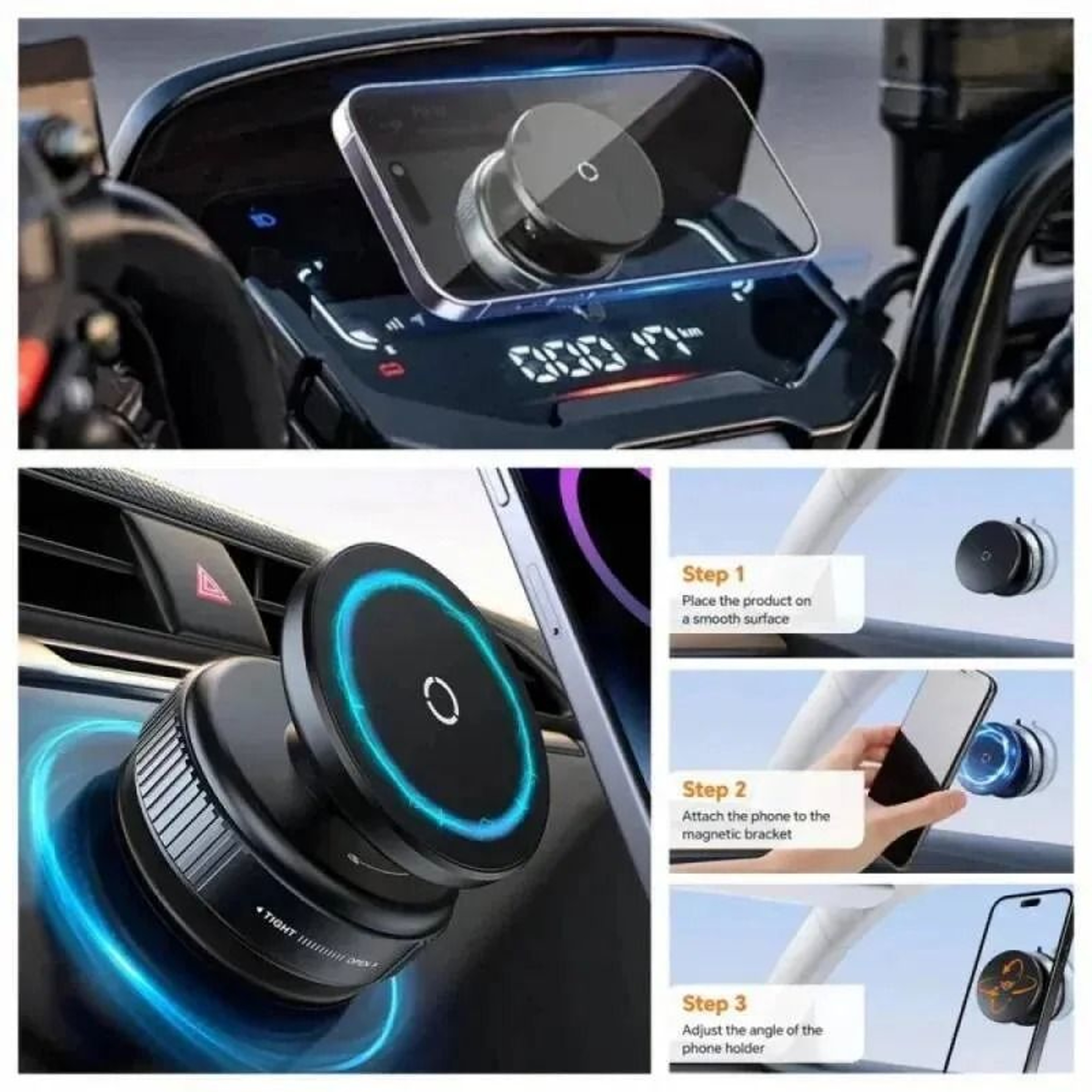 Intelligent Magnetic Car Phone Holder 360 Rotation Suction Cup Mount 3