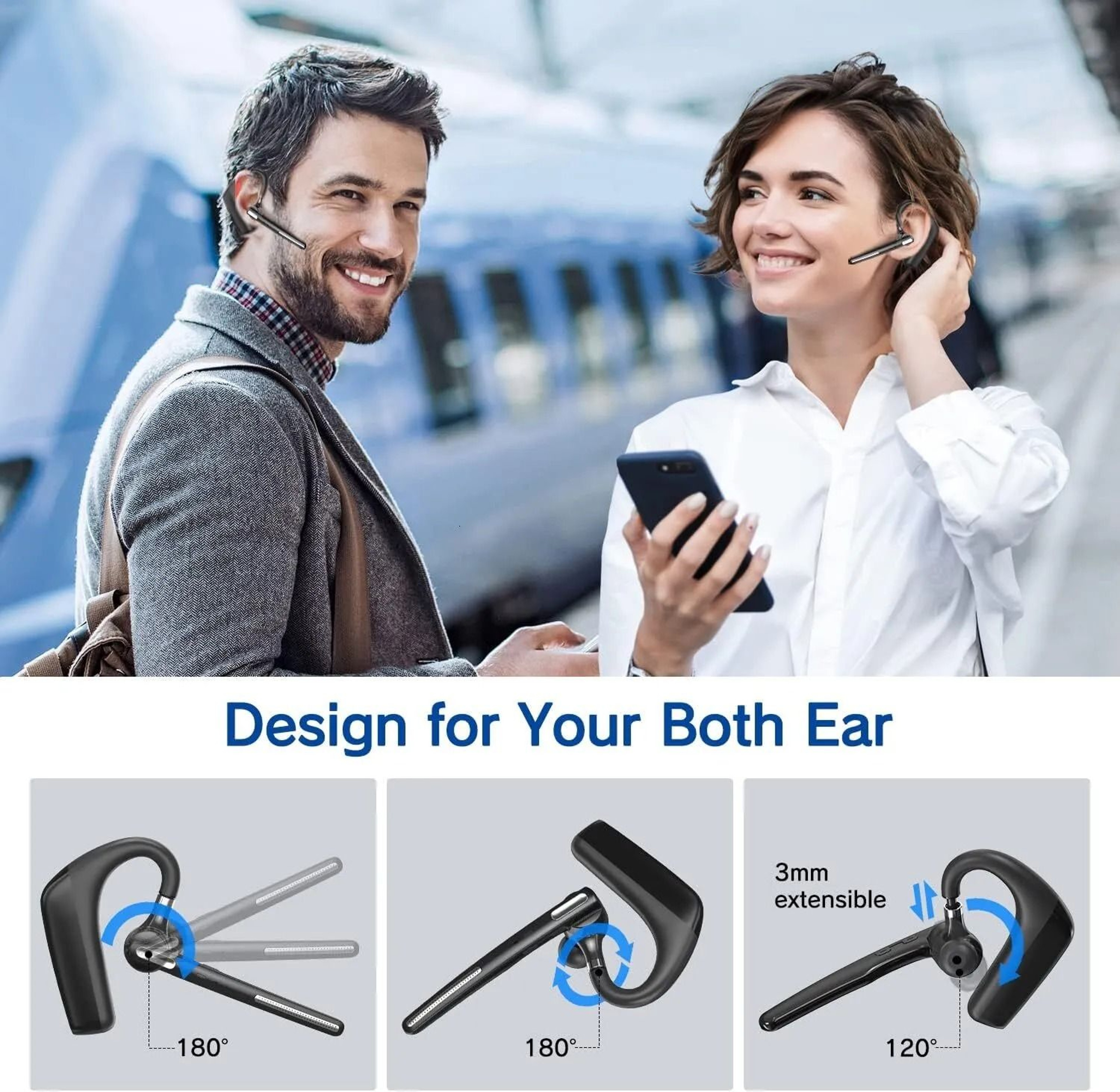 Wireless Bluetooth Headset With Mic Long Talktime For Phone Tablet Laptop 3