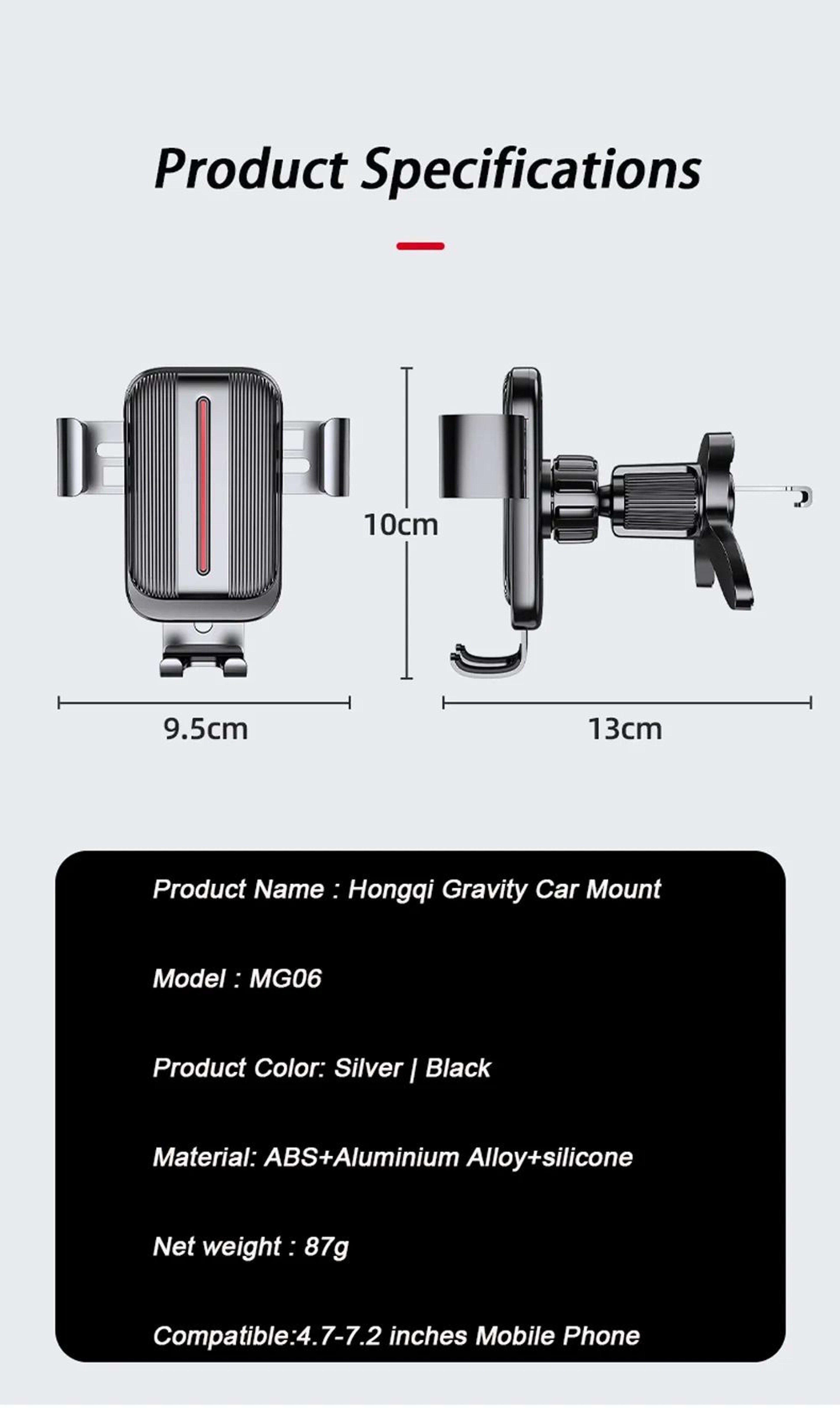 Gravity Car Phone Mount Rotatable Air Vent Holder Universal Alloy Phone Stand 4