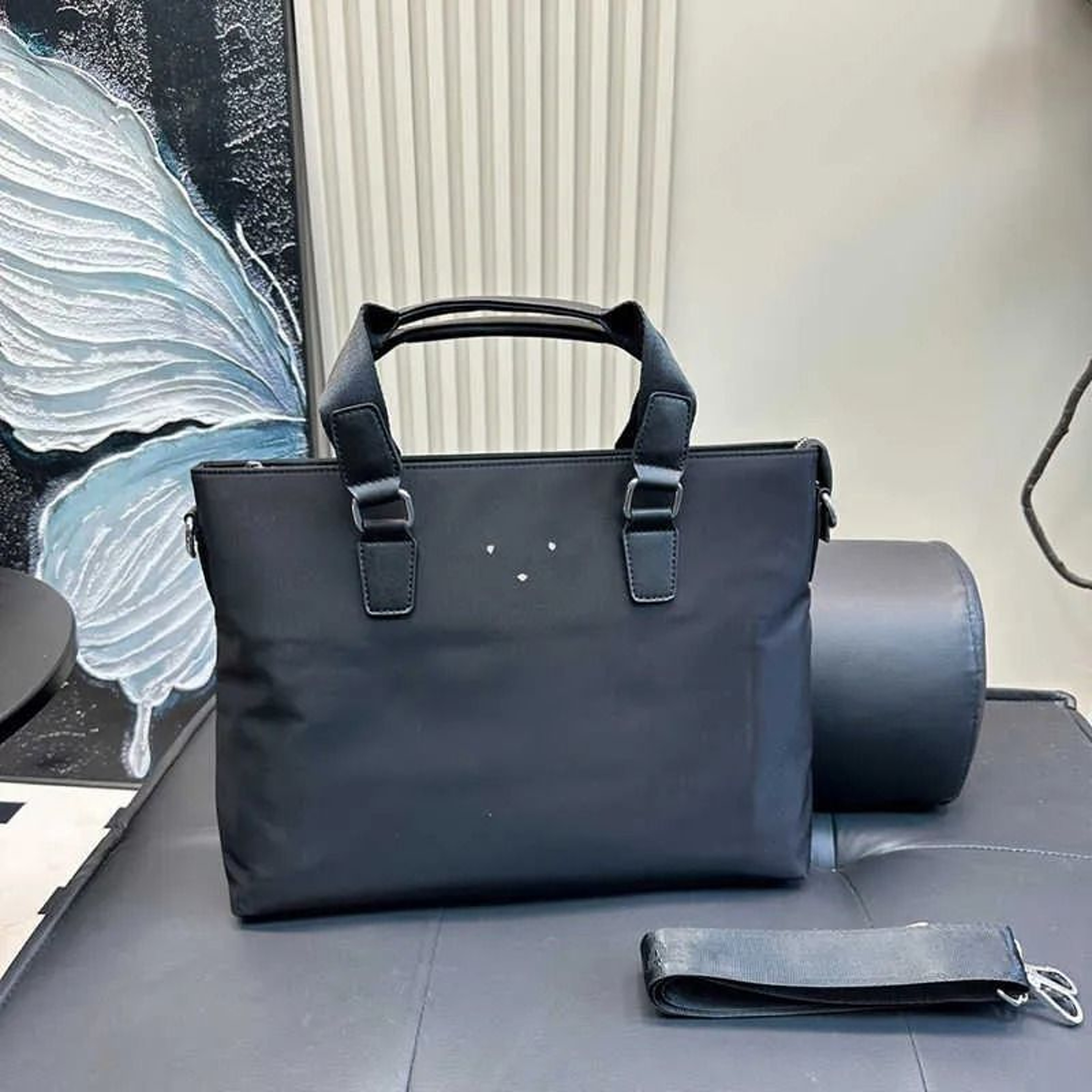 Nylon Work Tote Bag Large Designer Briefcase For Men And Women Black 3