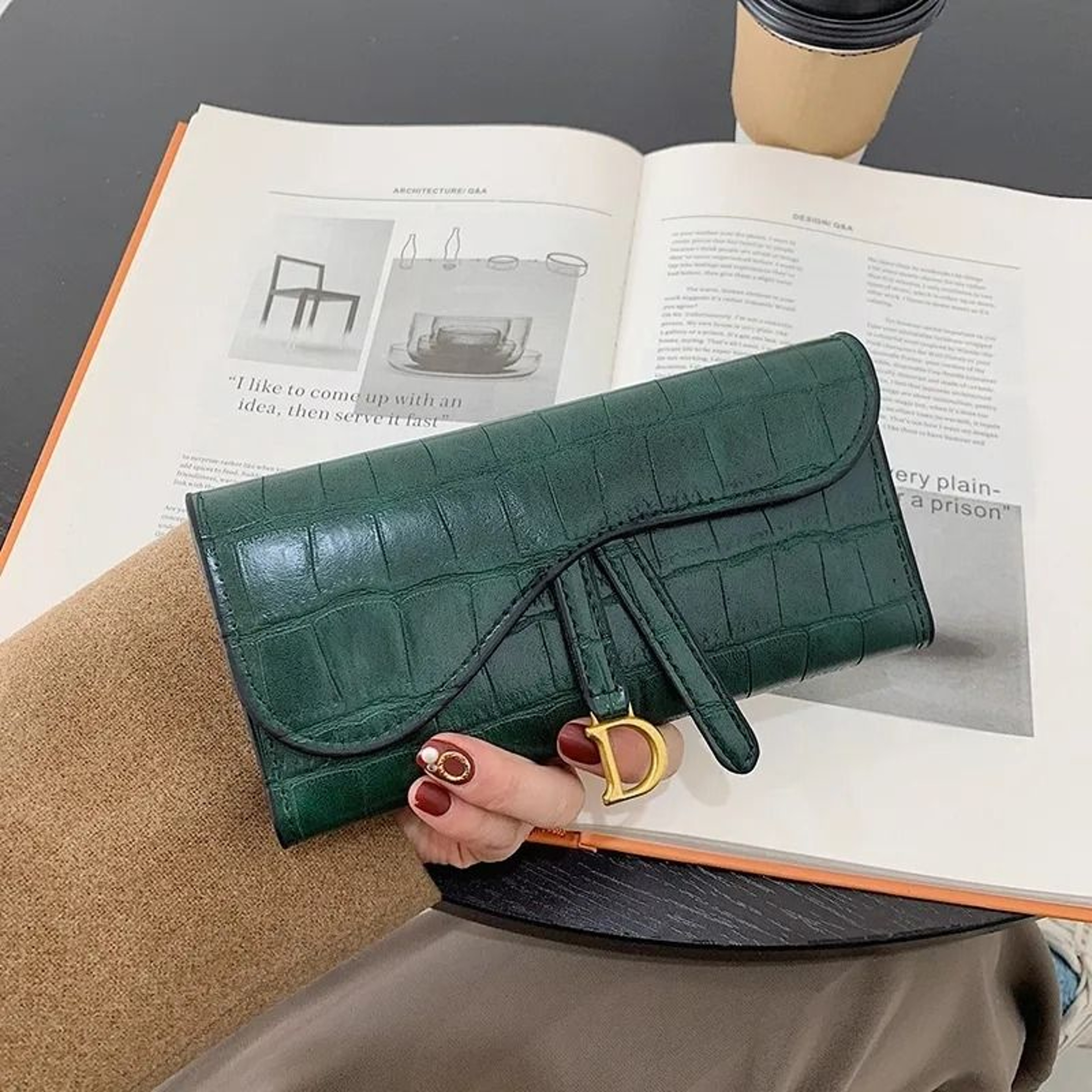 Stone Pattern Folding Card Holder Wallet For Women With Buckle 2