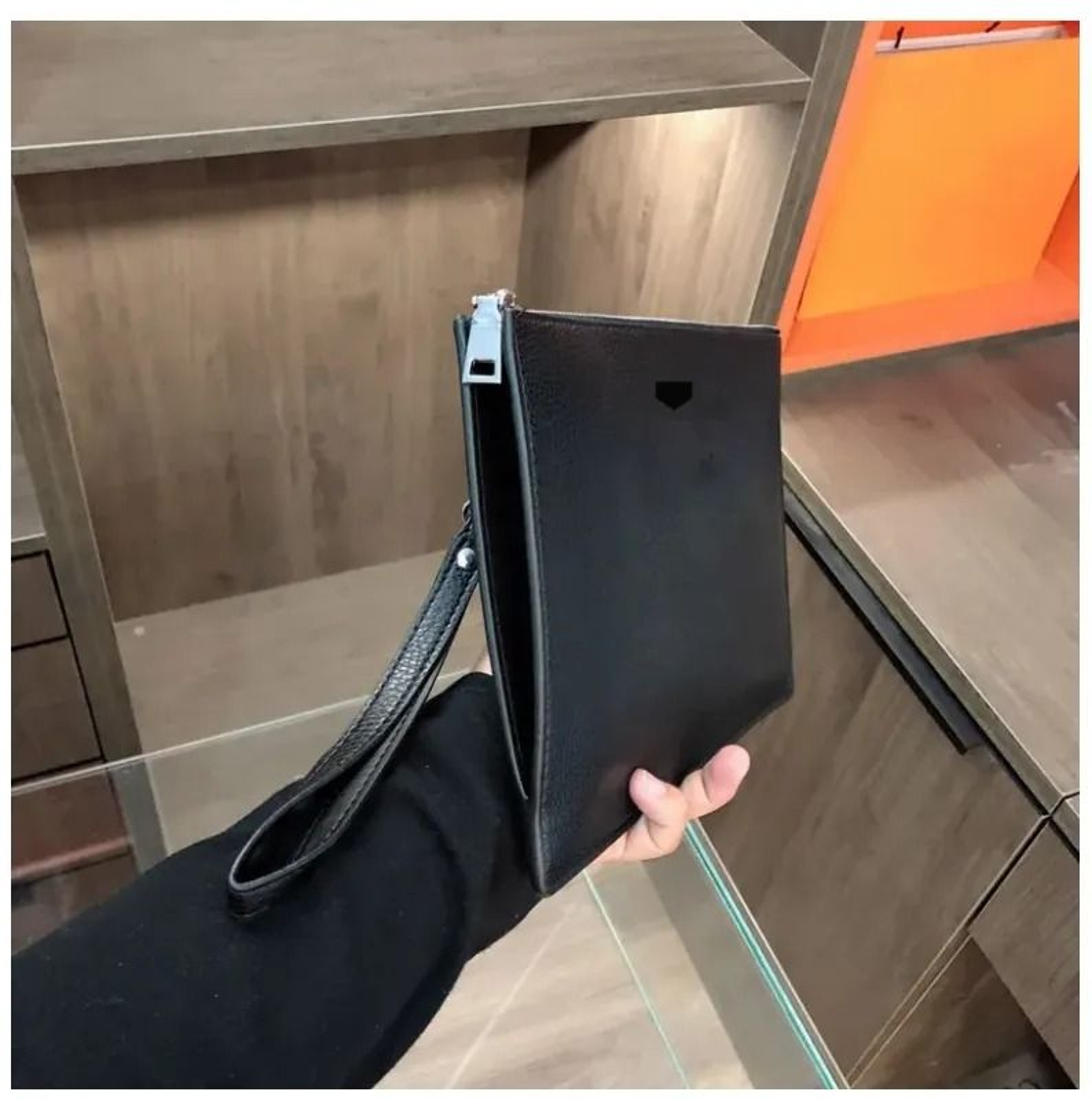 Men Triple Black Leather Tri Fold Wallet Clutch Card Holder 1