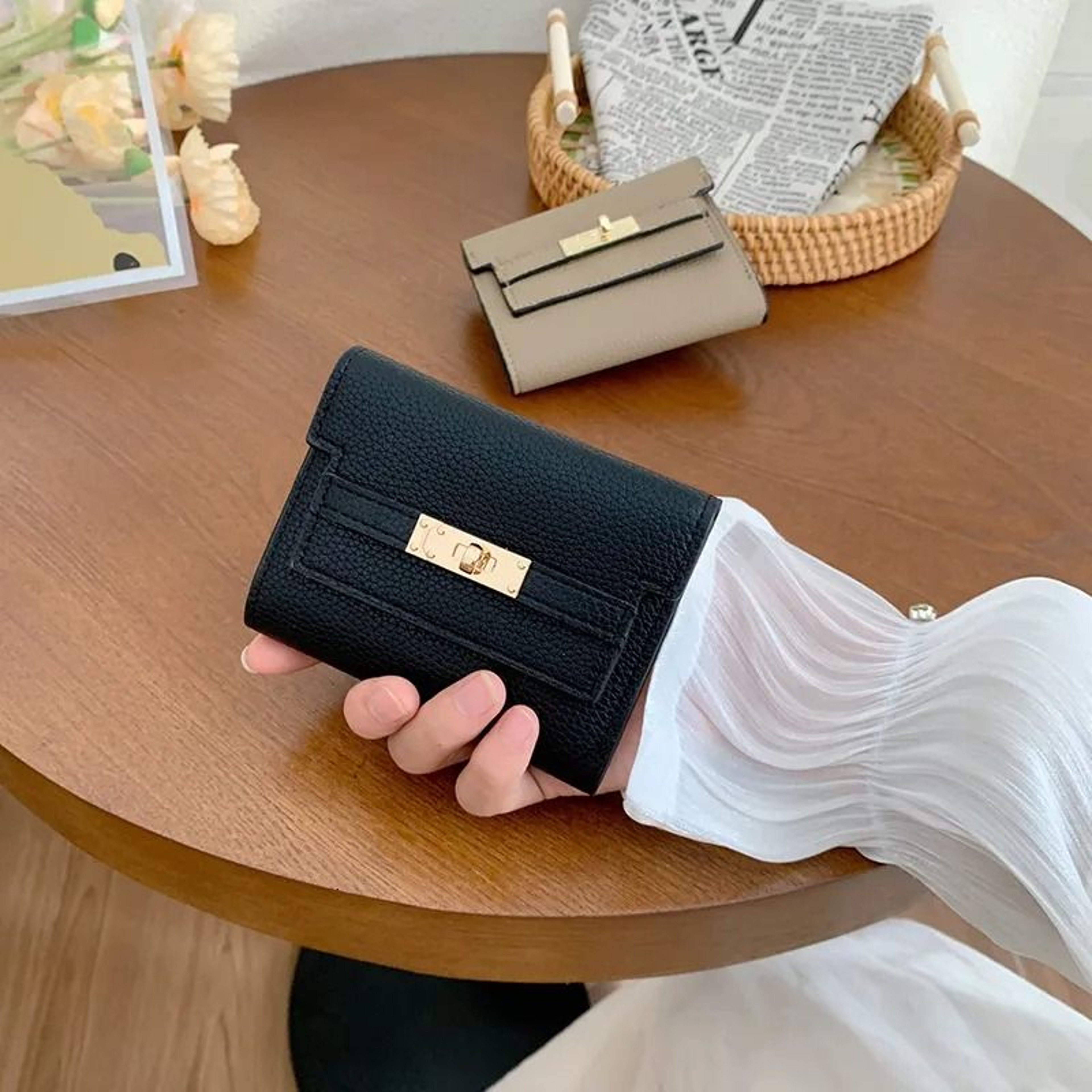 Women Canvas Folding Wallet Compact Passport Holder 0