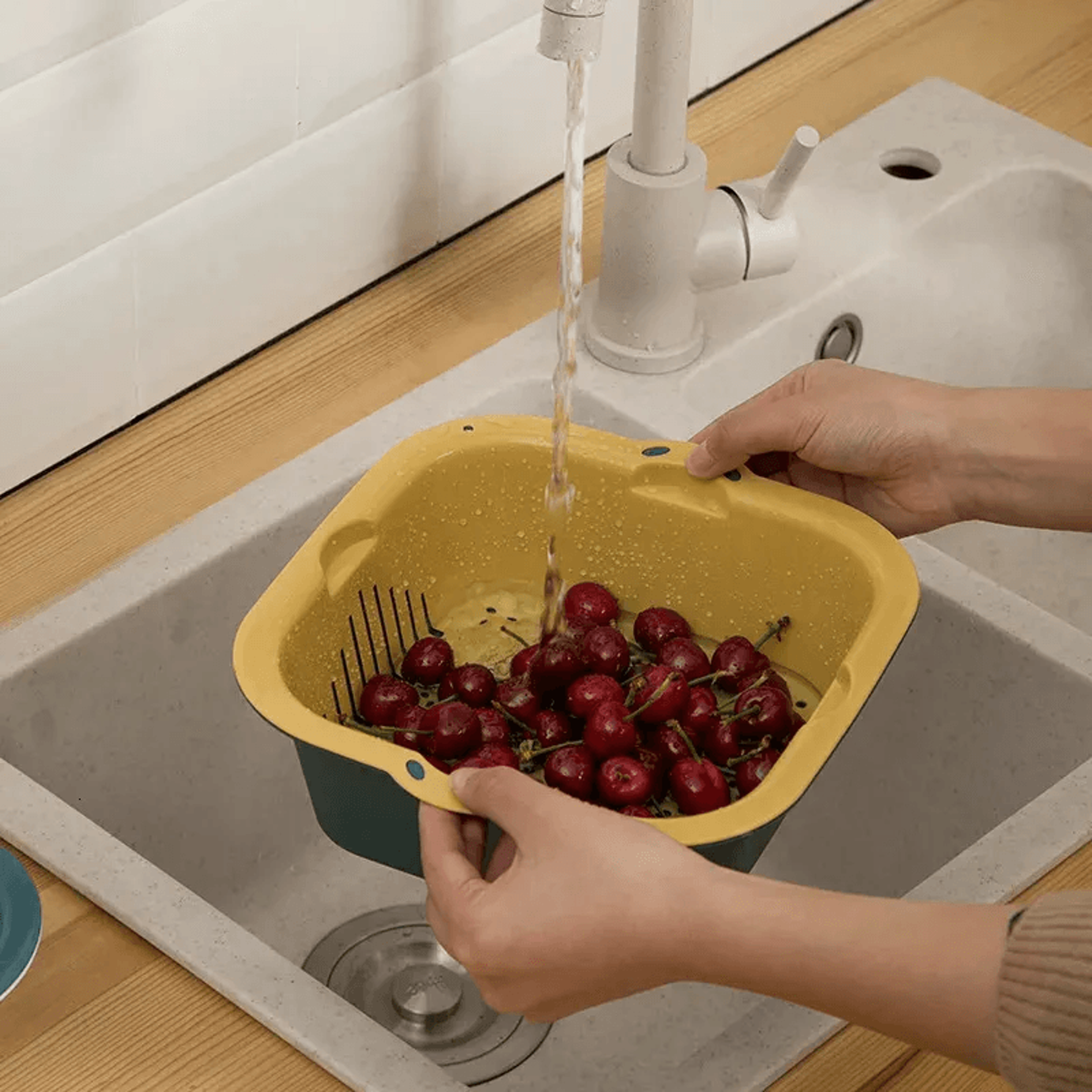 Double Layer Sink Drain Basket Vegetable Fruit Washing Strainer 0