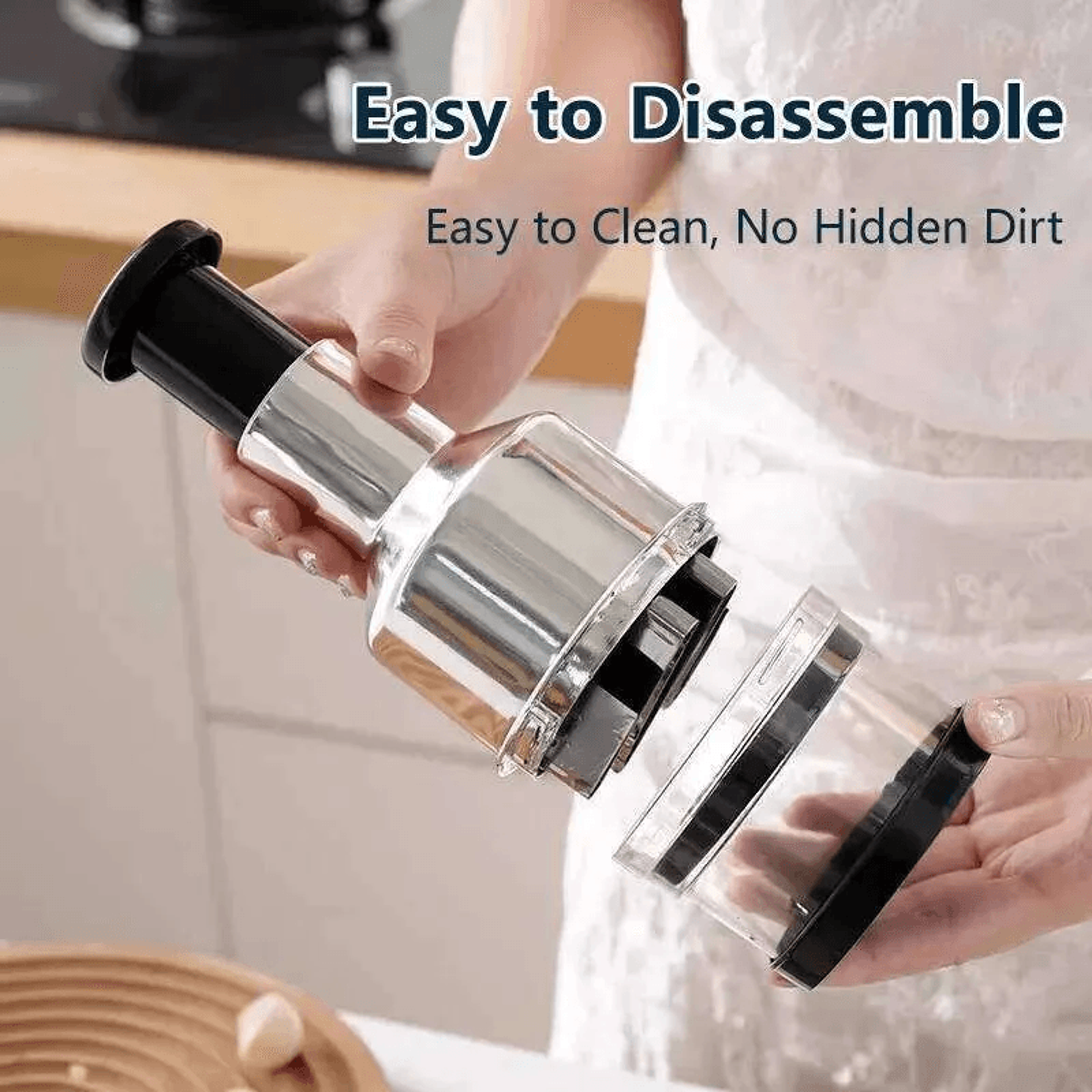 Vertical Hand Press Garlic Onion Nut Vegetable Chopper With Storage Container 4