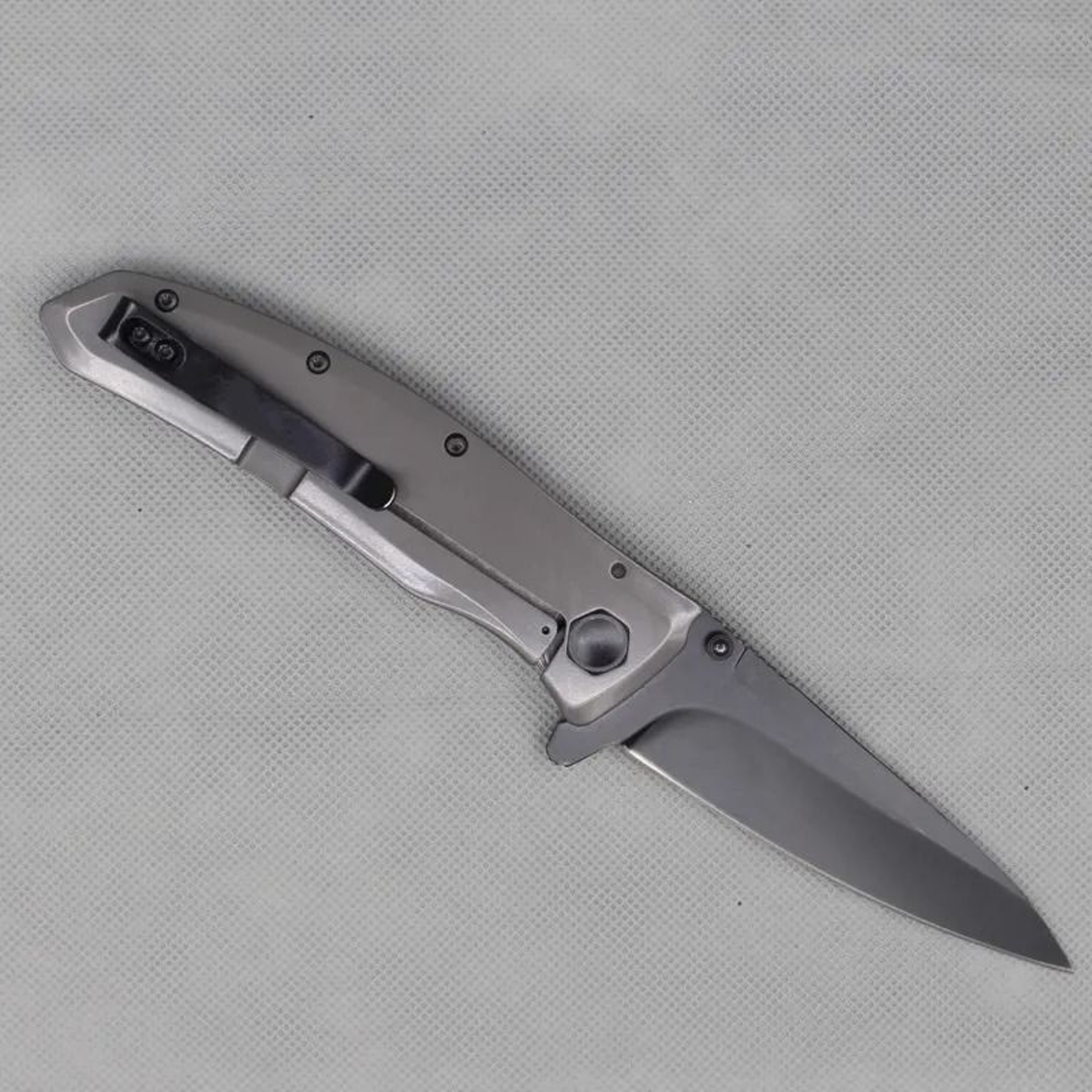 Grid Assisted Opening Pocket Knife Gray Handle Black Blade 2