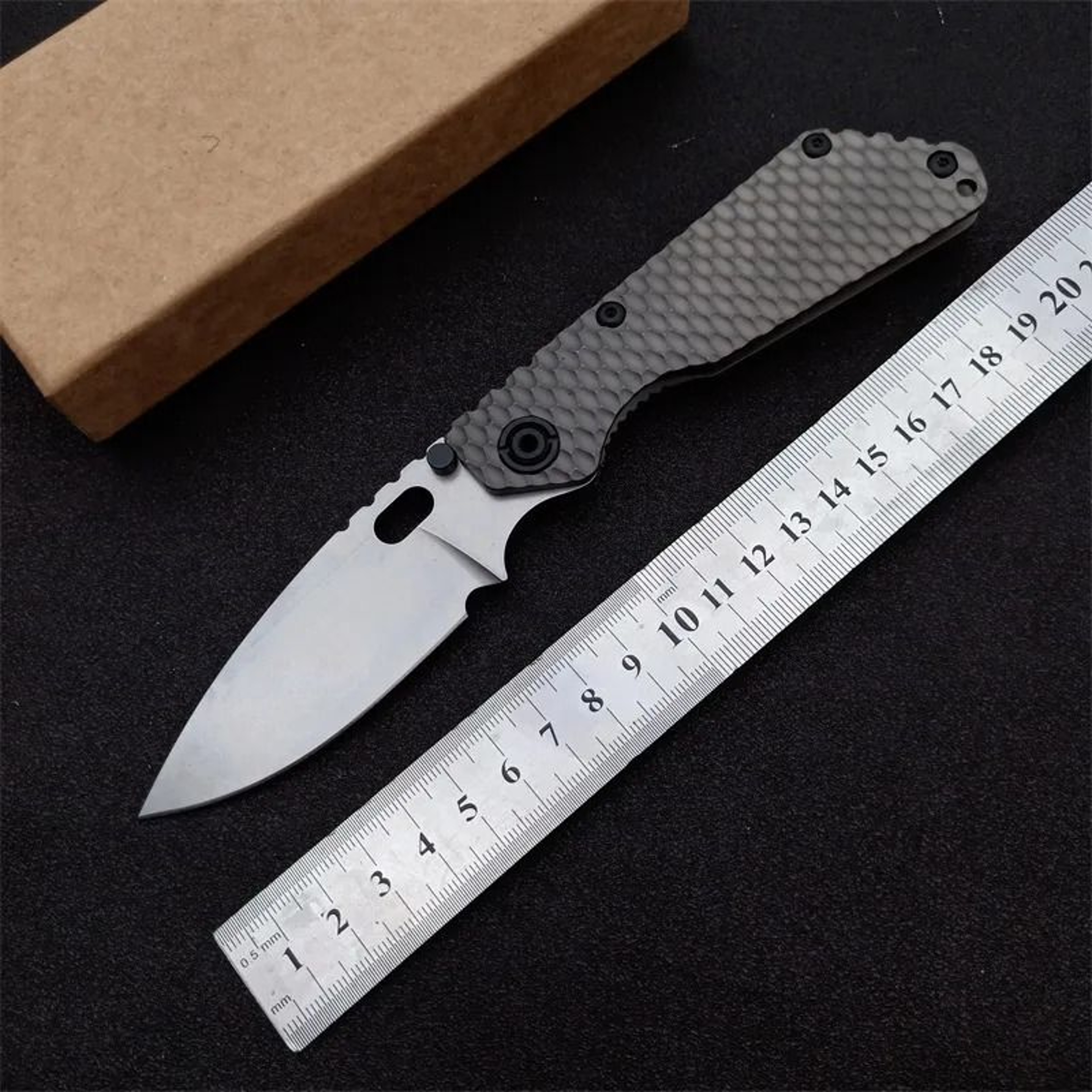 Steel Pocket Folding Knife With Titanium Alloy Handle Stonewashed Blade 3