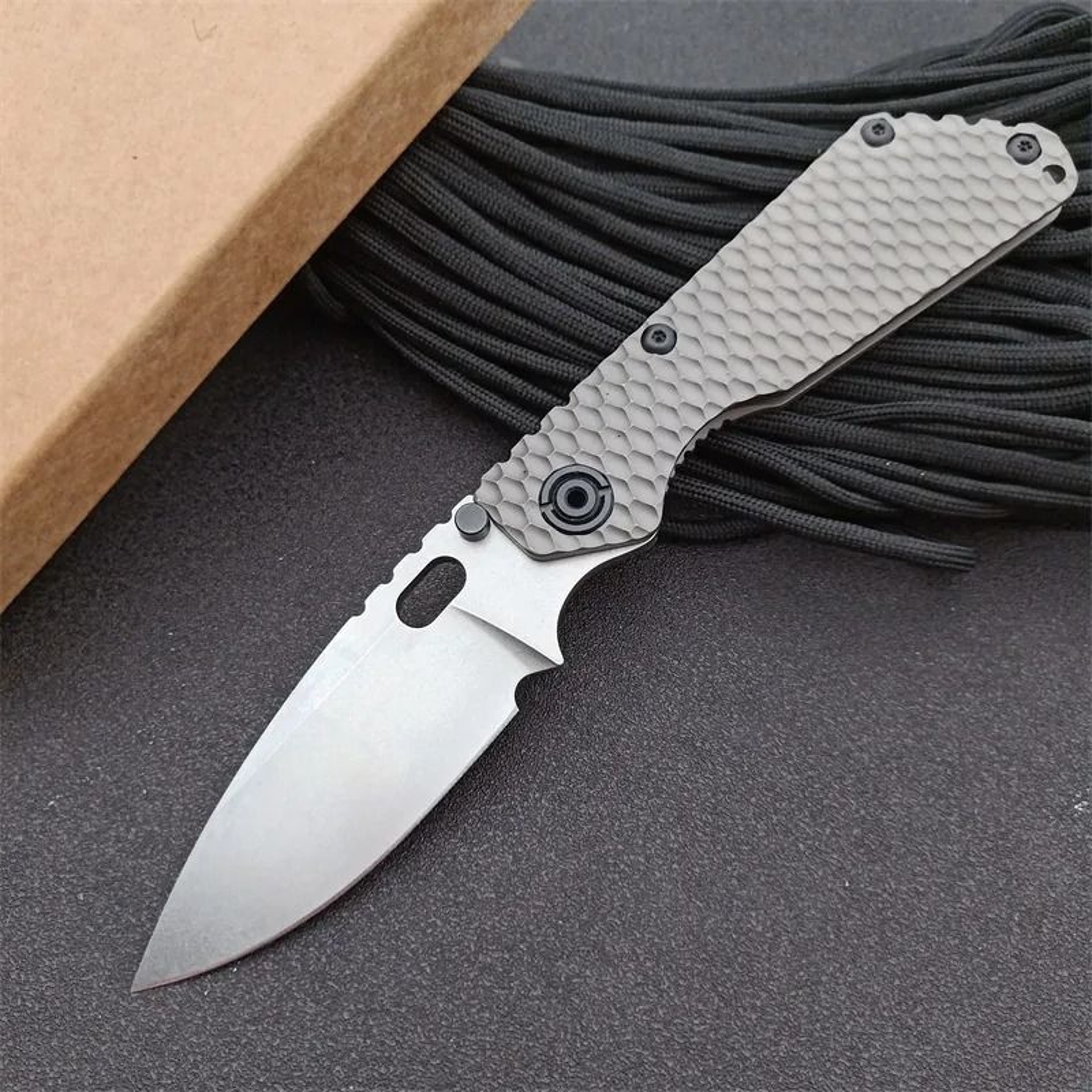 Steel Pocket Folding Knife With Titanium Alloy Handle Stonewashed Blade 0