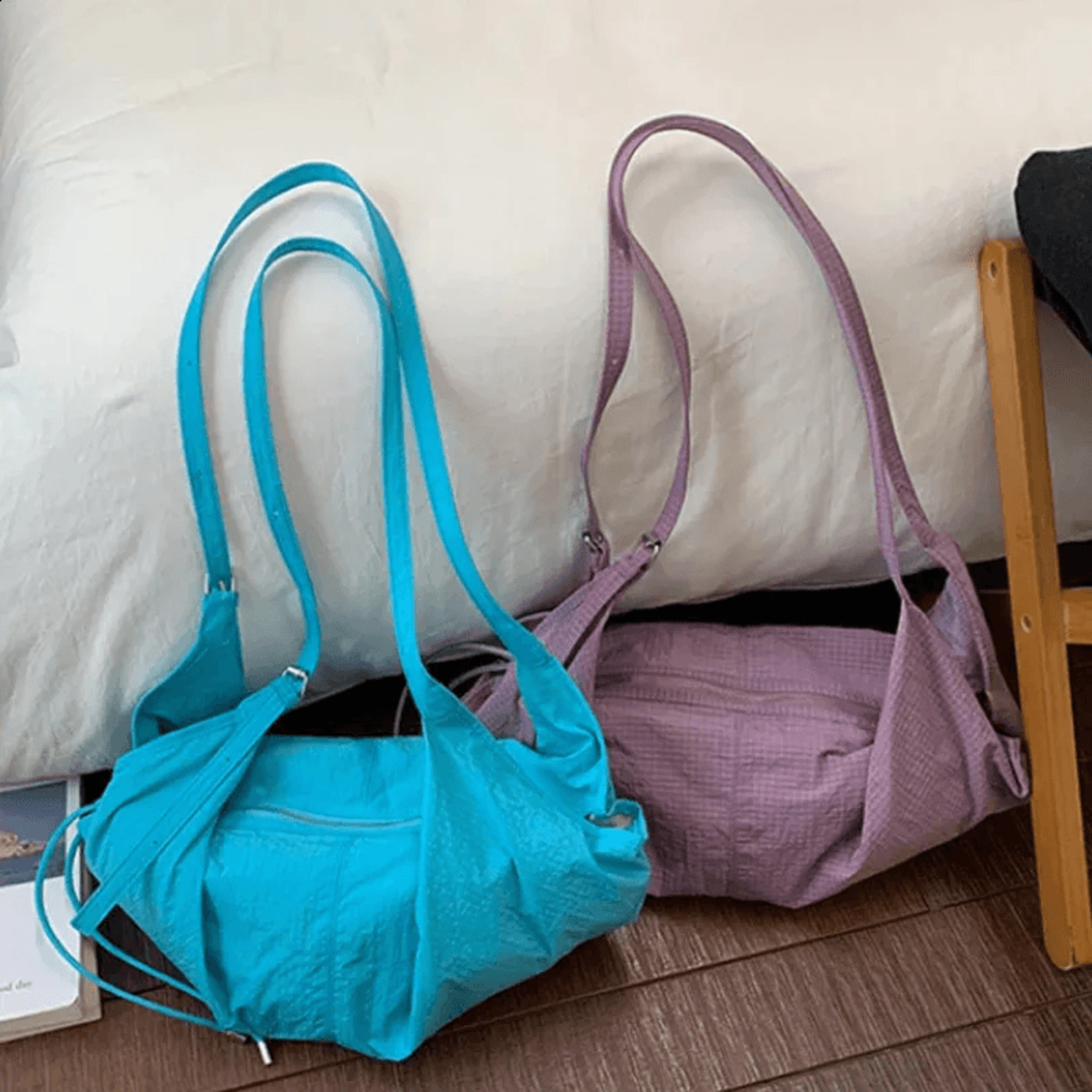 Lake Blue Pleated Dumpling Bag Large Capacity Lightweight Shoulder Handbag 5