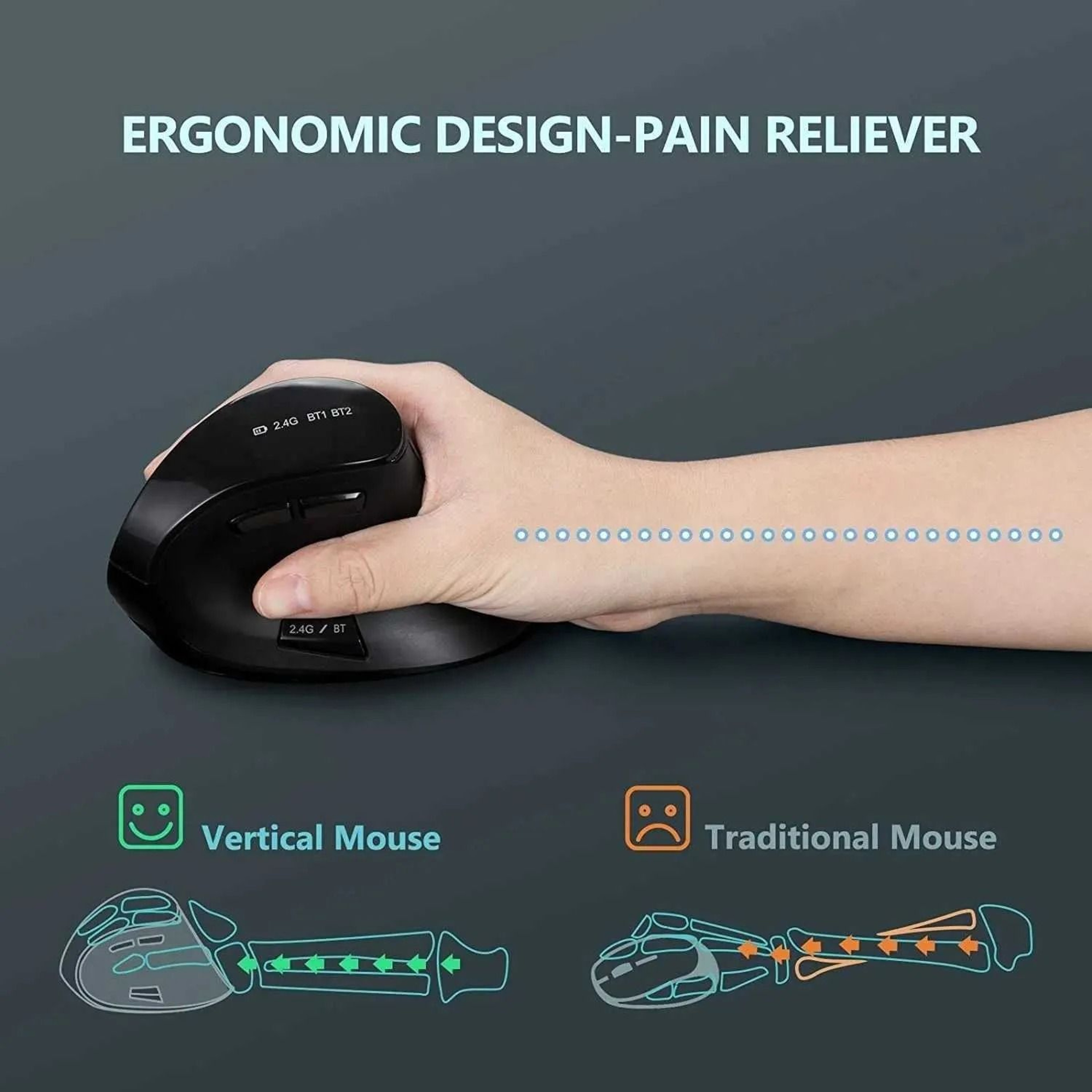 Dual Mode Vertical Ergonomic Mouse Bluetooth Wireless Silent Optical Mouse With Adjustable Sensitiv 3