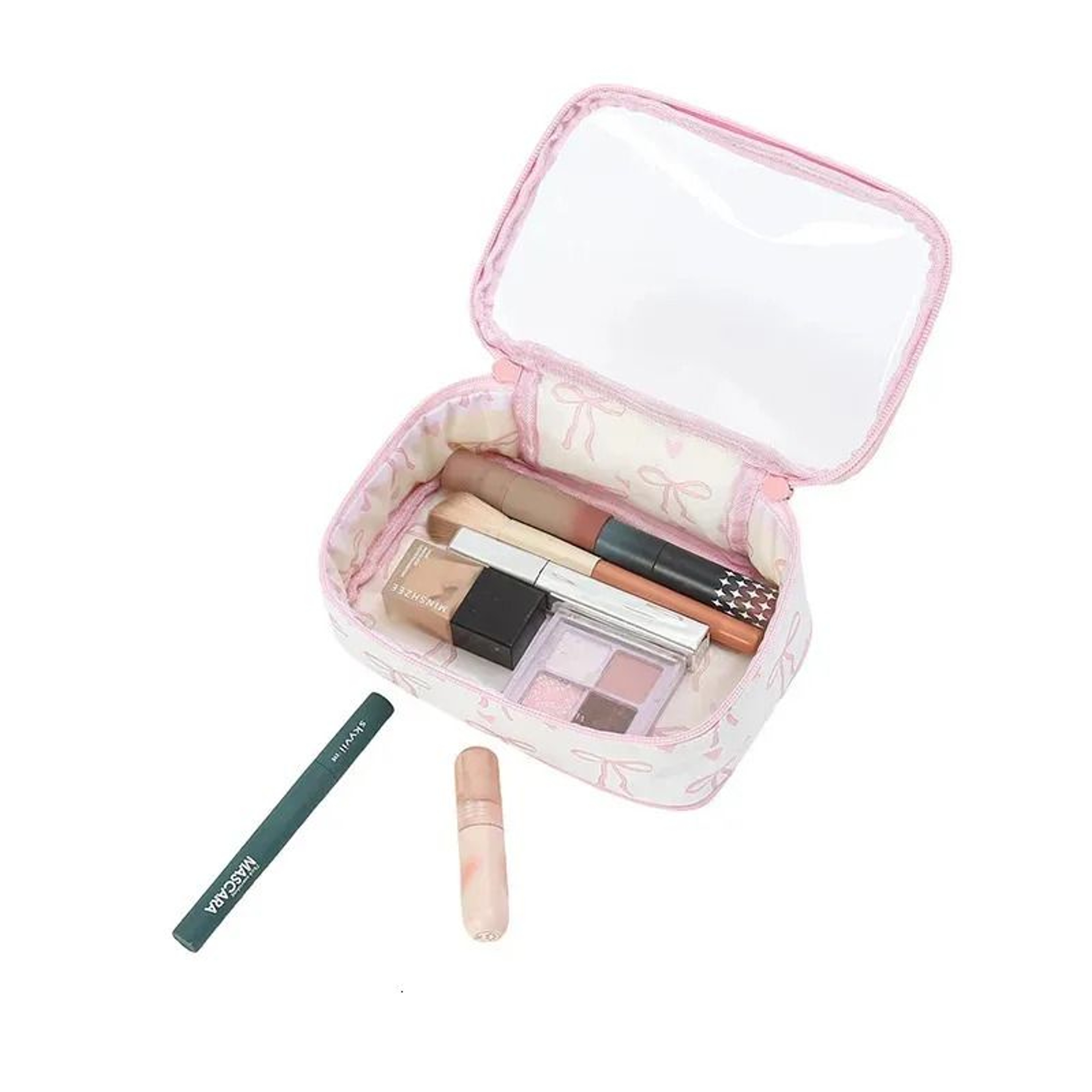 Pink Bow Clear Makeup Bag Waterproof PVC Travel Cosmetic Toiletry Pouch 2
