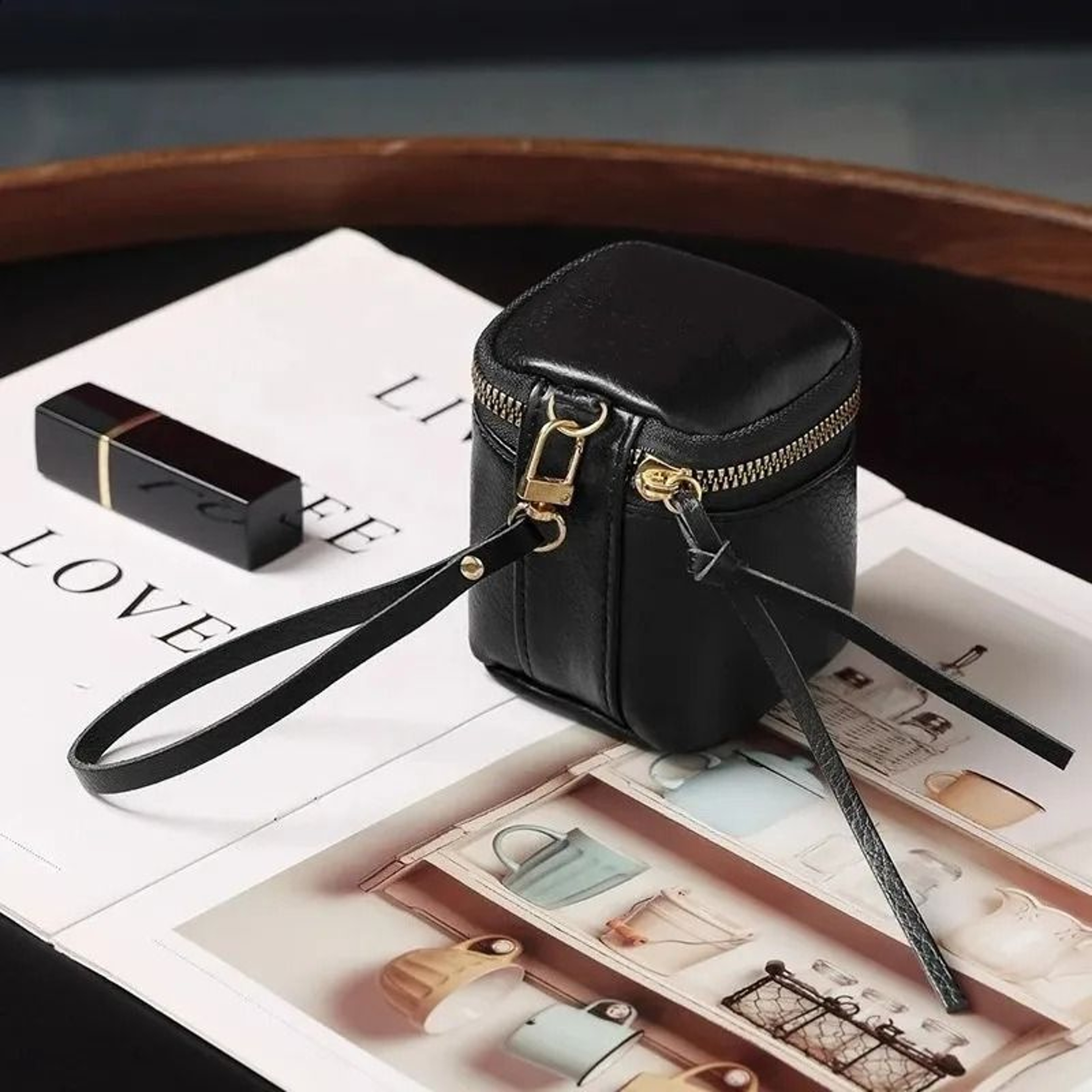 Vintage Leather Small Makeup Bag Lipstick Organizer Pouch For Women 0