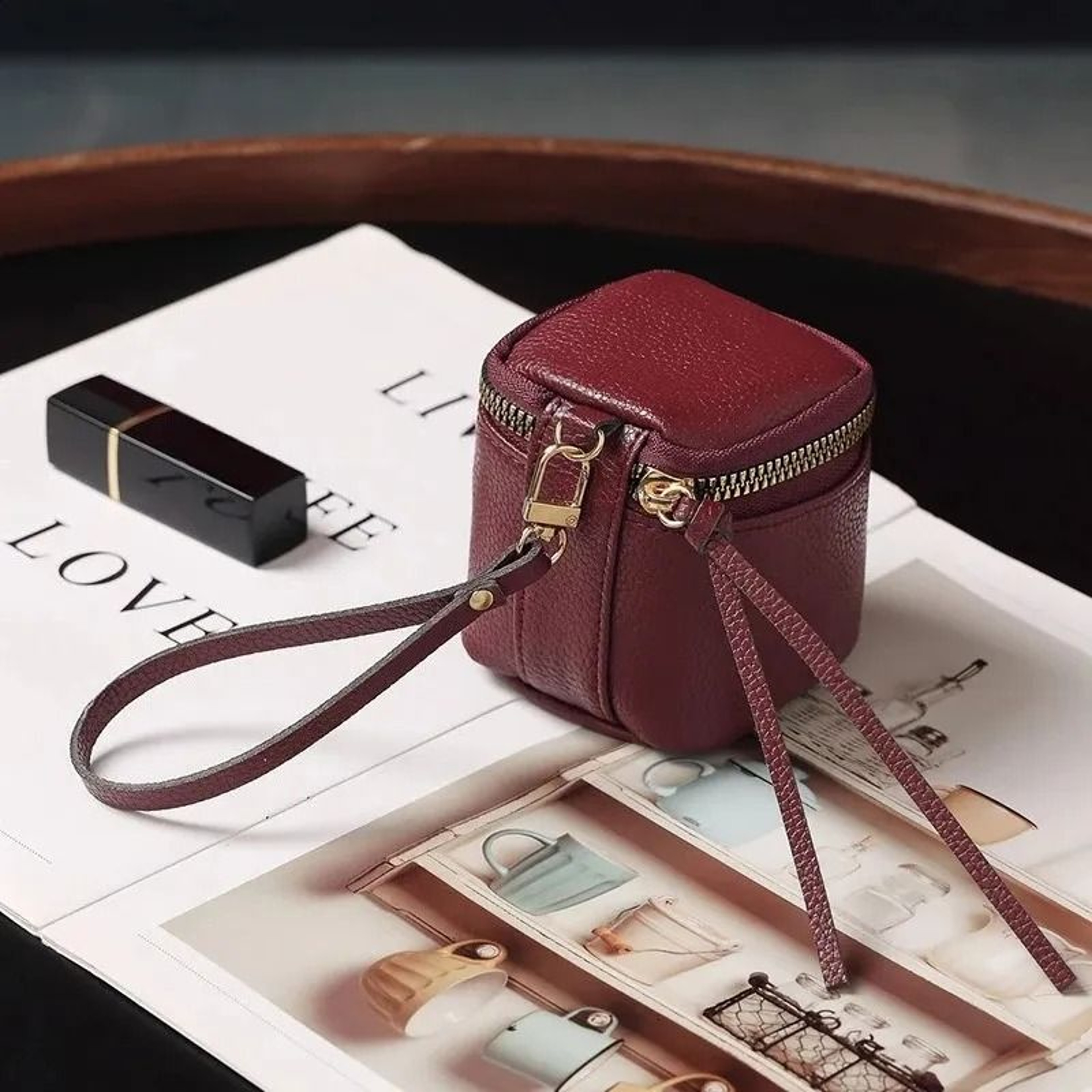 Vintage Leather Small Makeup Bag Lipstick Organizer Pouch For Women 3