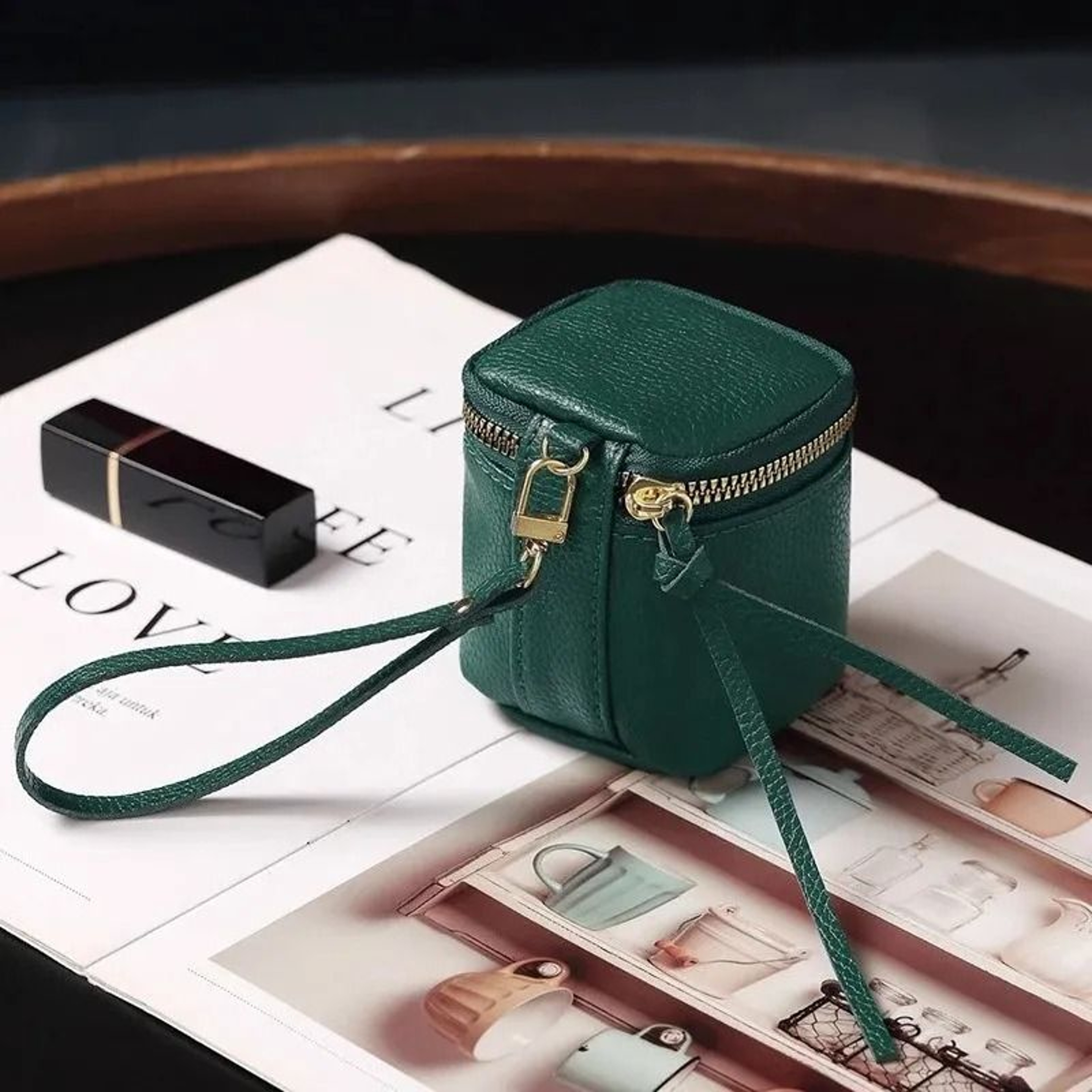 Vintage Leather Small Makeup Bag Lipstick Organizer Pouch For Women 2