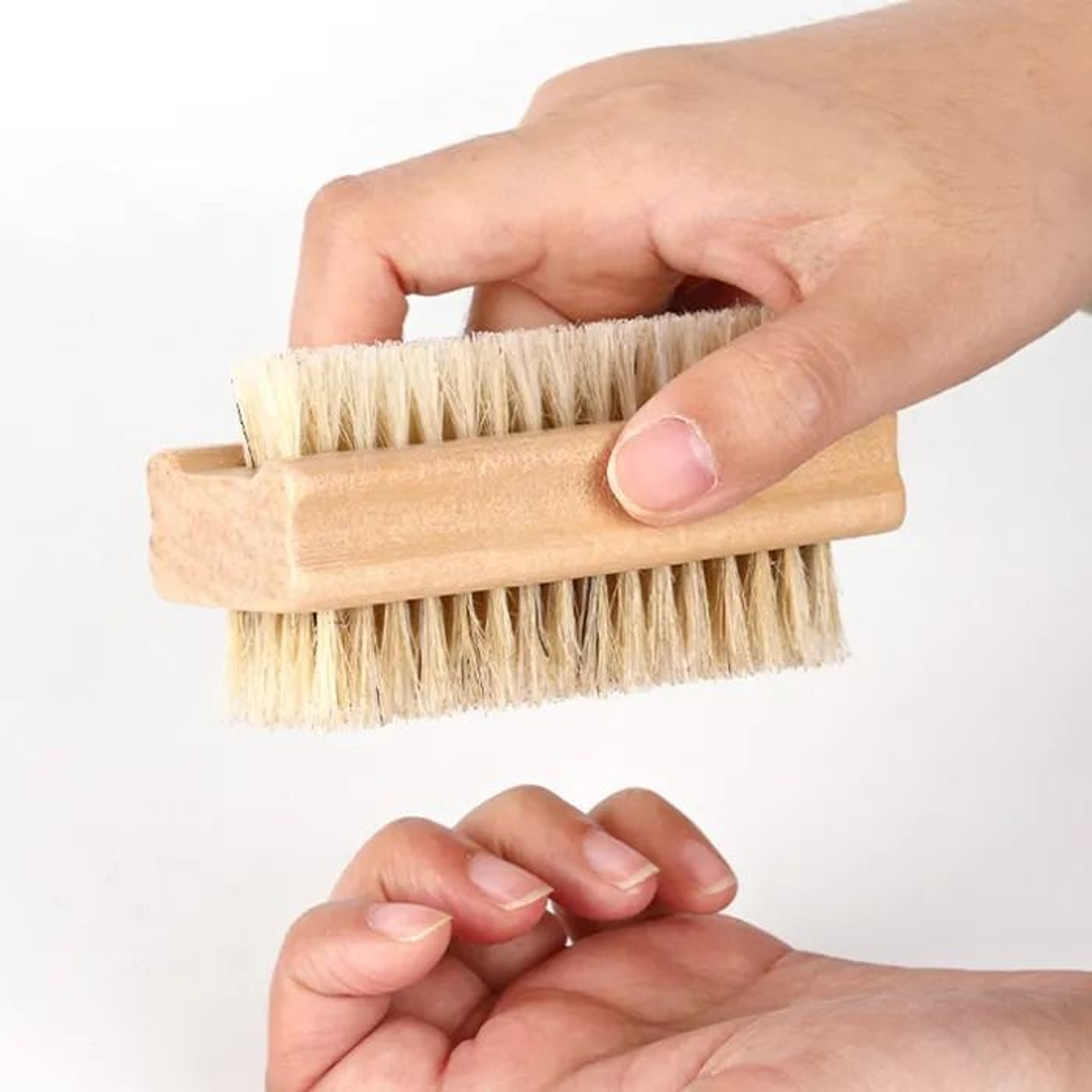 Dual Sided Wooden Nail Brush With Natural Boar Bristles For Hand And Nail Cleaning 0