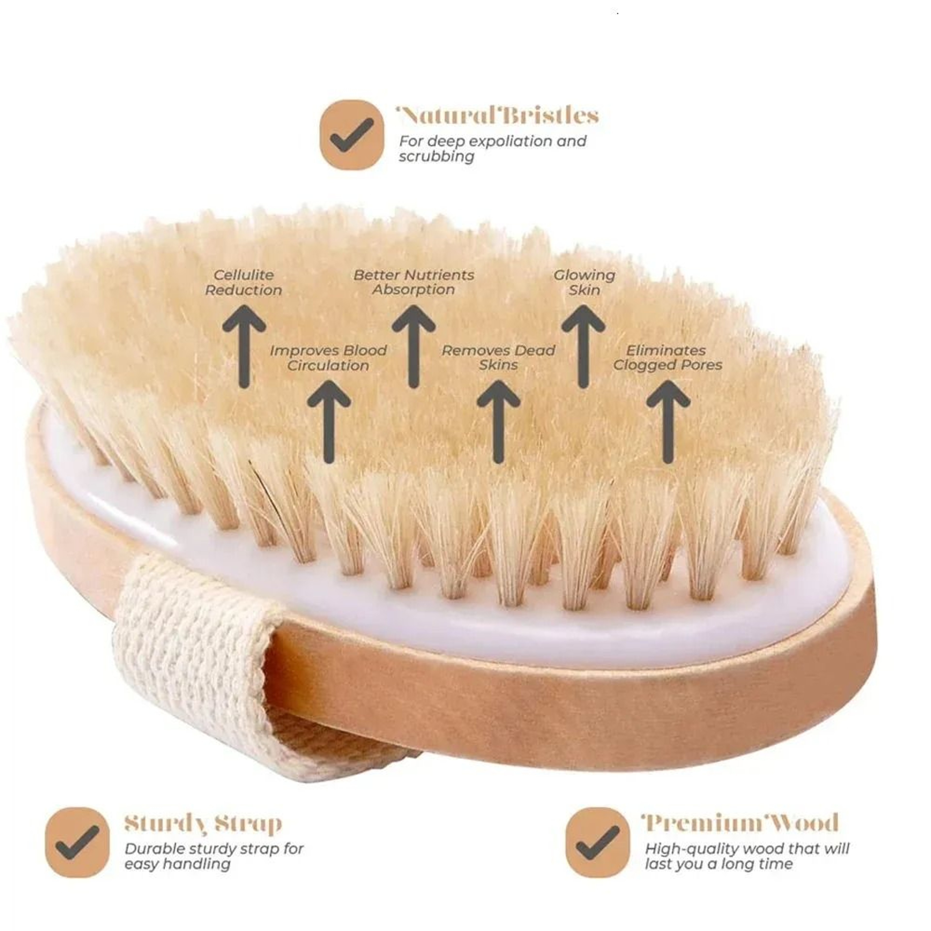 Natural Bristle Wooden Body Brush For Wet Dry Exfoliation 3