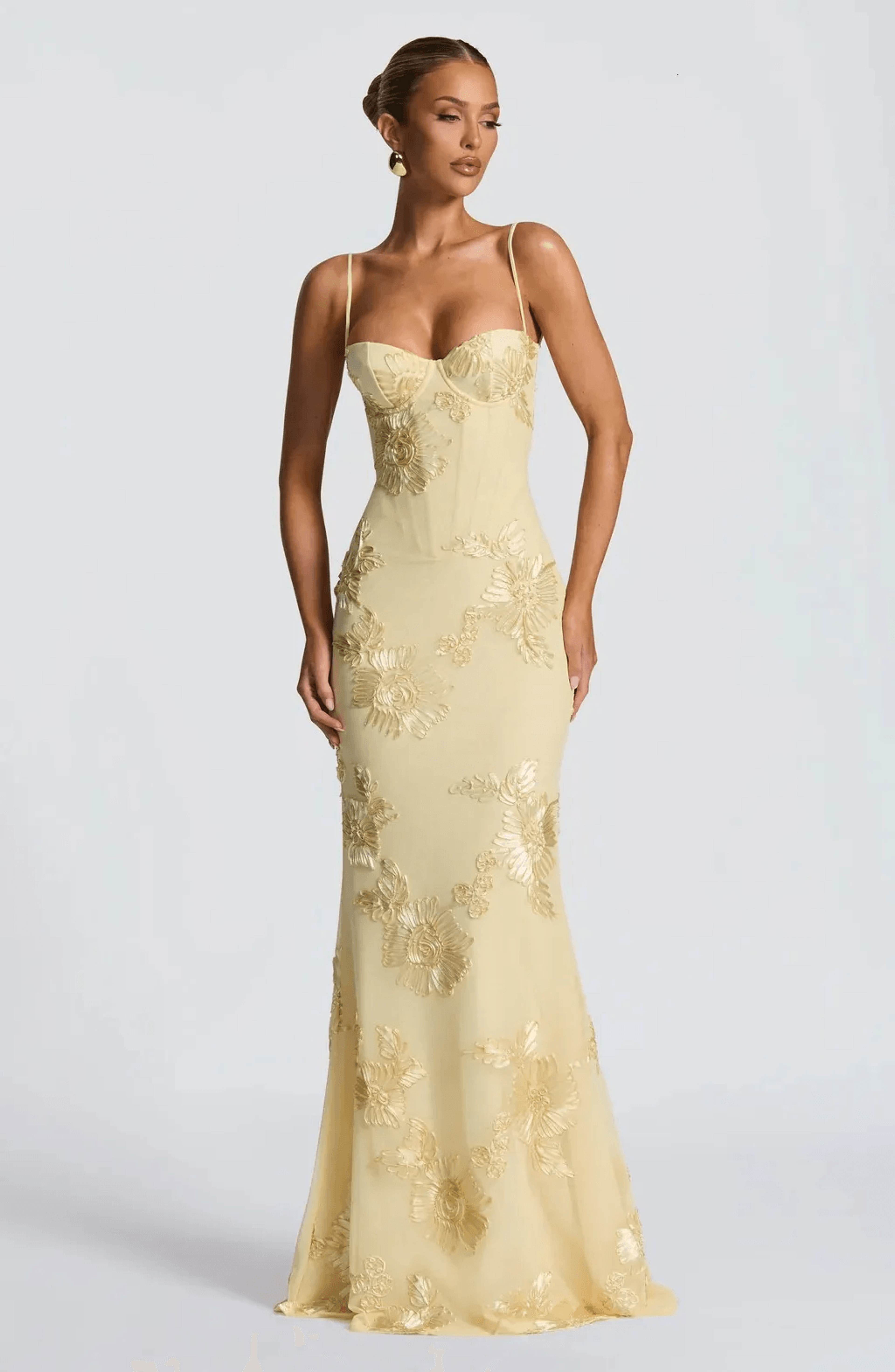 Floral Embellished Strapless Evening Dress Slim Fit Backless Formal Party Gown 2