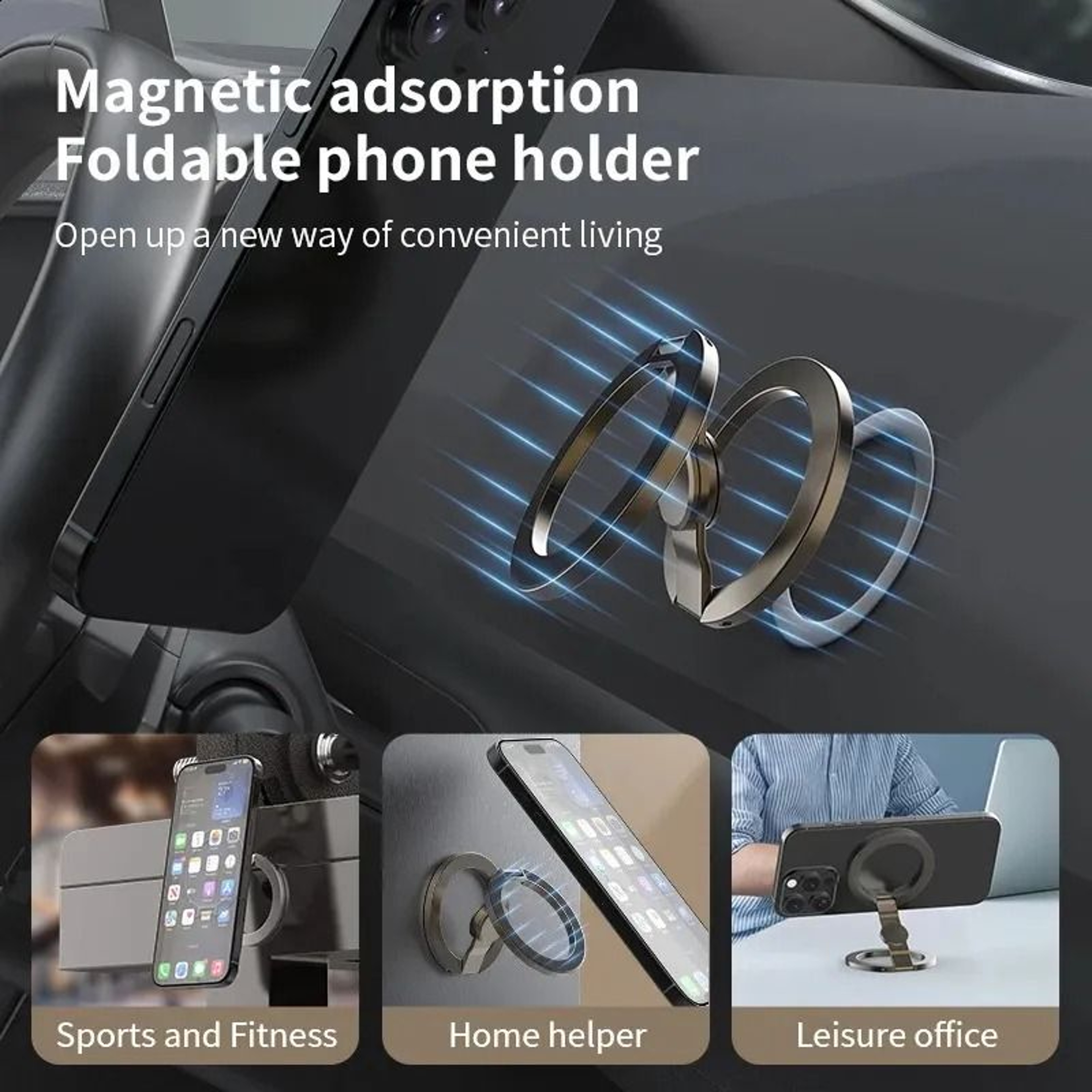 Double Sided Magnetic Phone Holder 360 Rotating Metal Phone Stand For Desk Car And Travel 6
