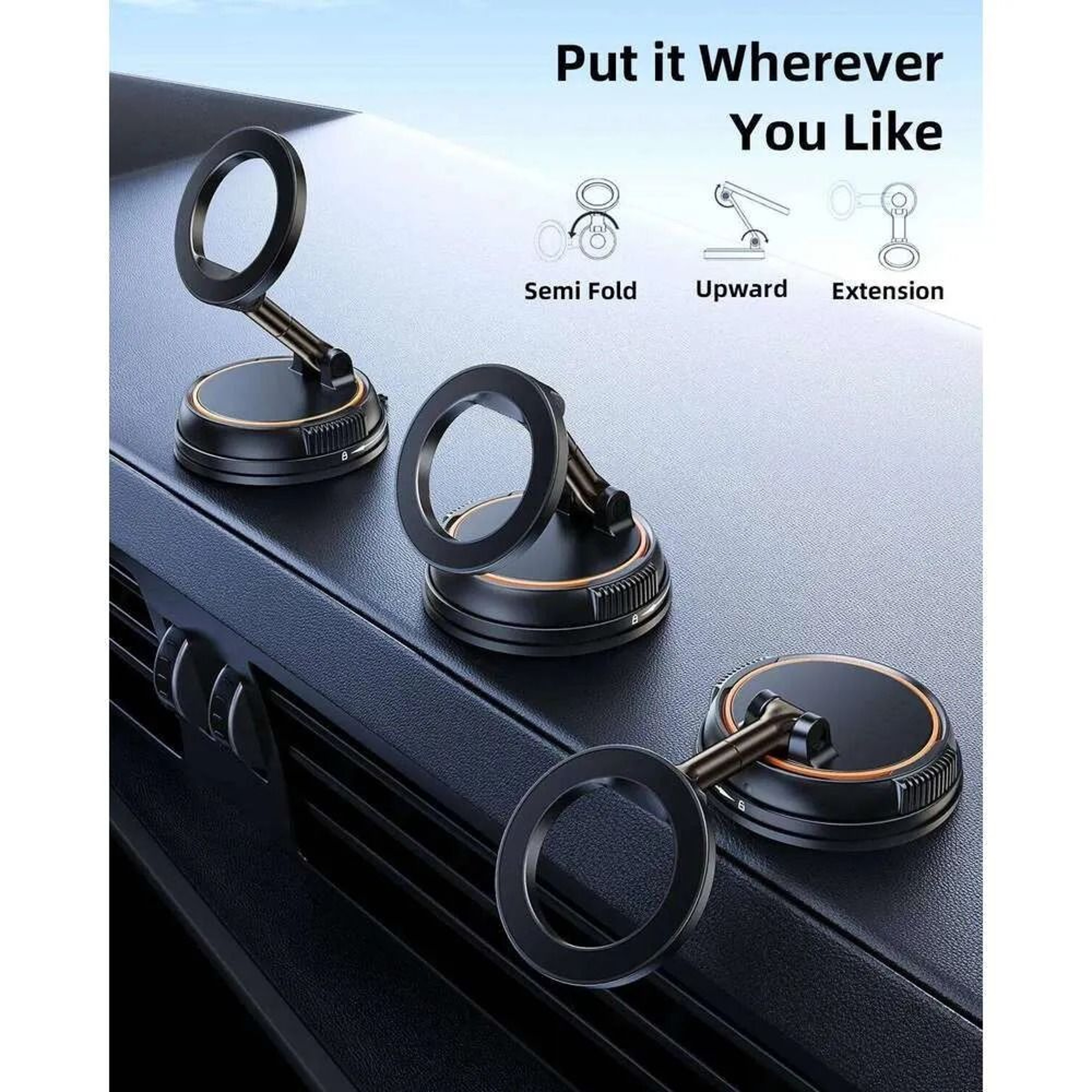 Adjustable Magnetic Phone Holder Foldable Suction Cup Car Mount 4