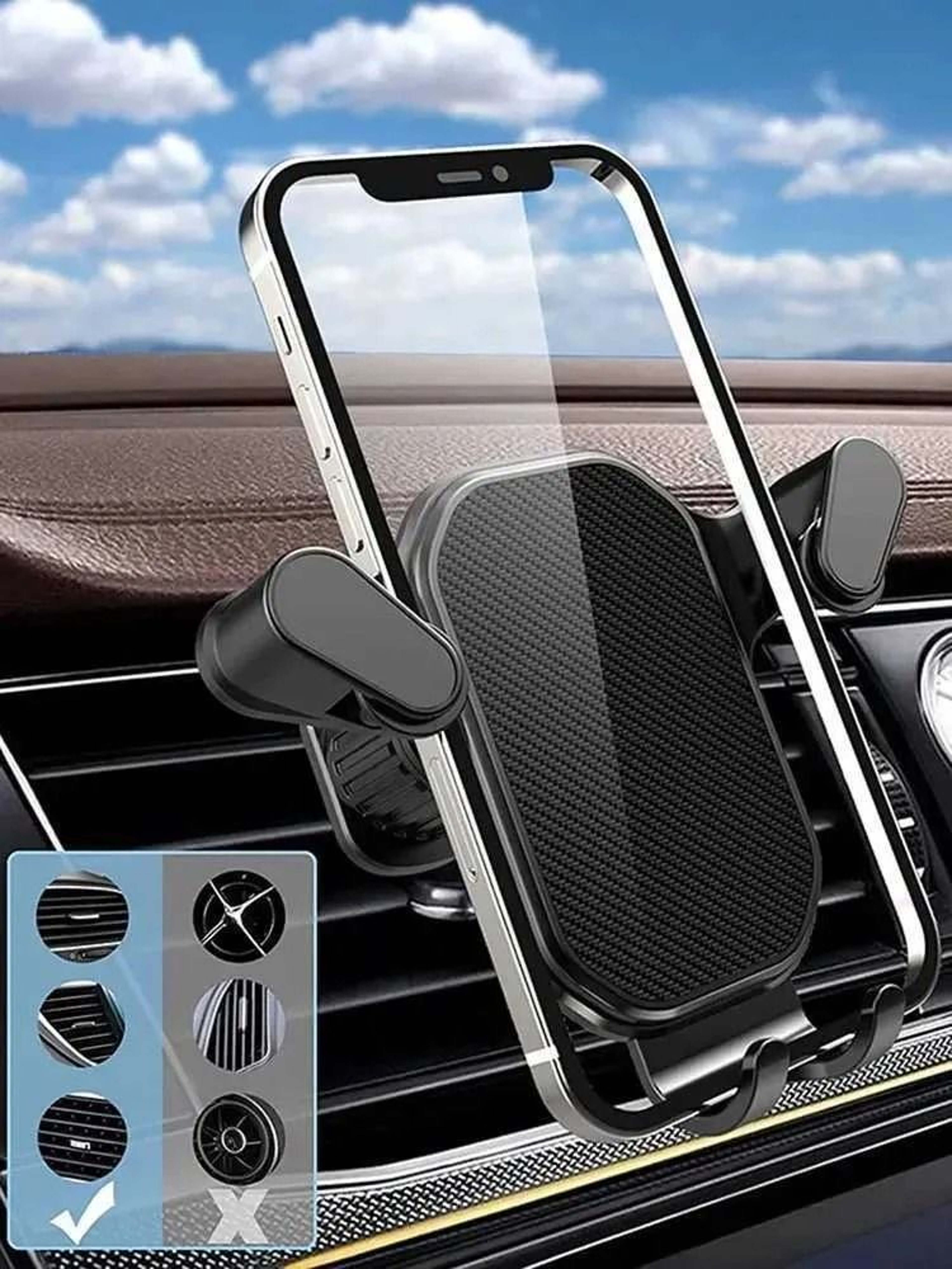 Gravity Car Phone Holder Air Vent Mount with Secure Hook Clip for GPS Navigation – view 1