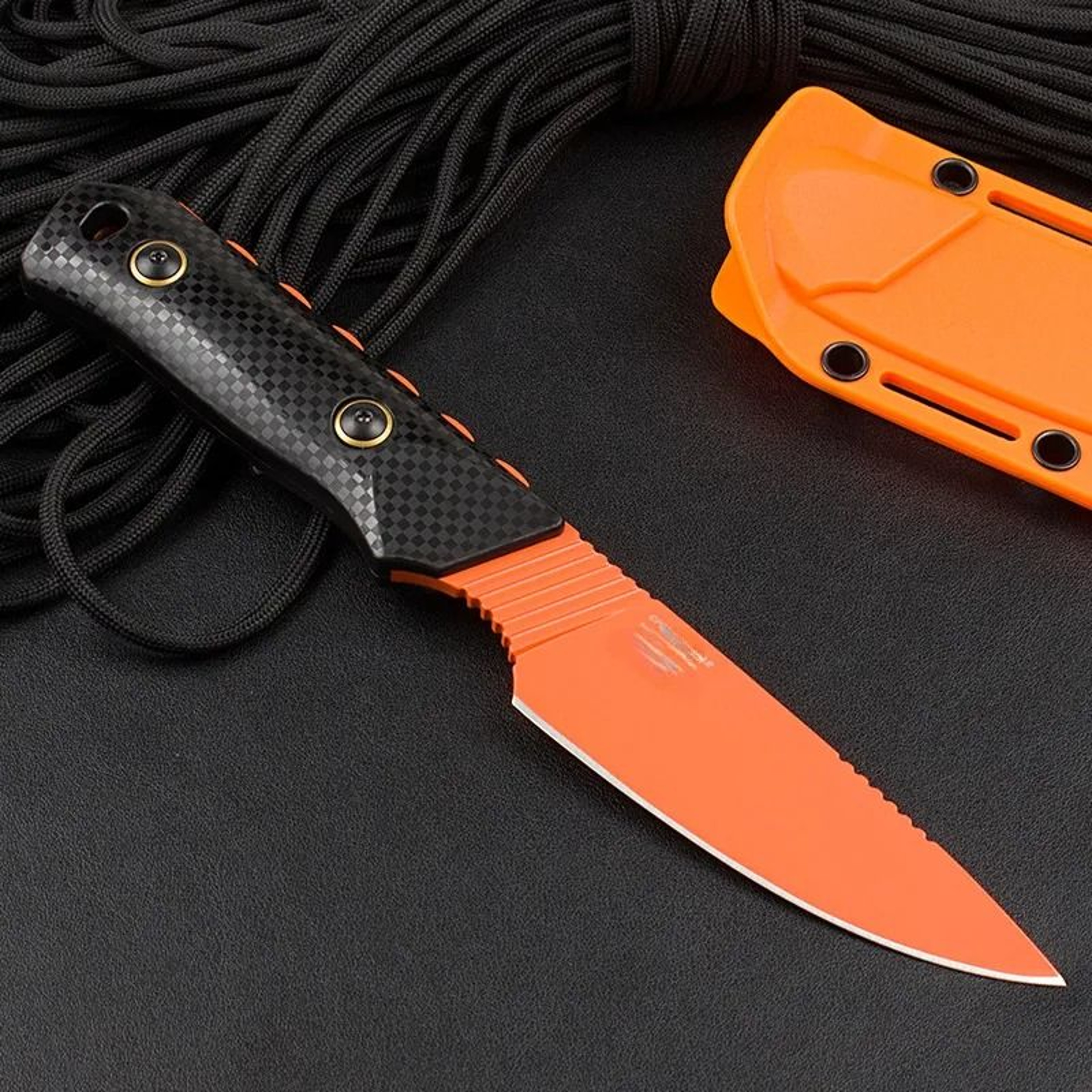 Steel Fixed Blade Knife Stonewash Outdoor Knife With Boltaron Sheath 0