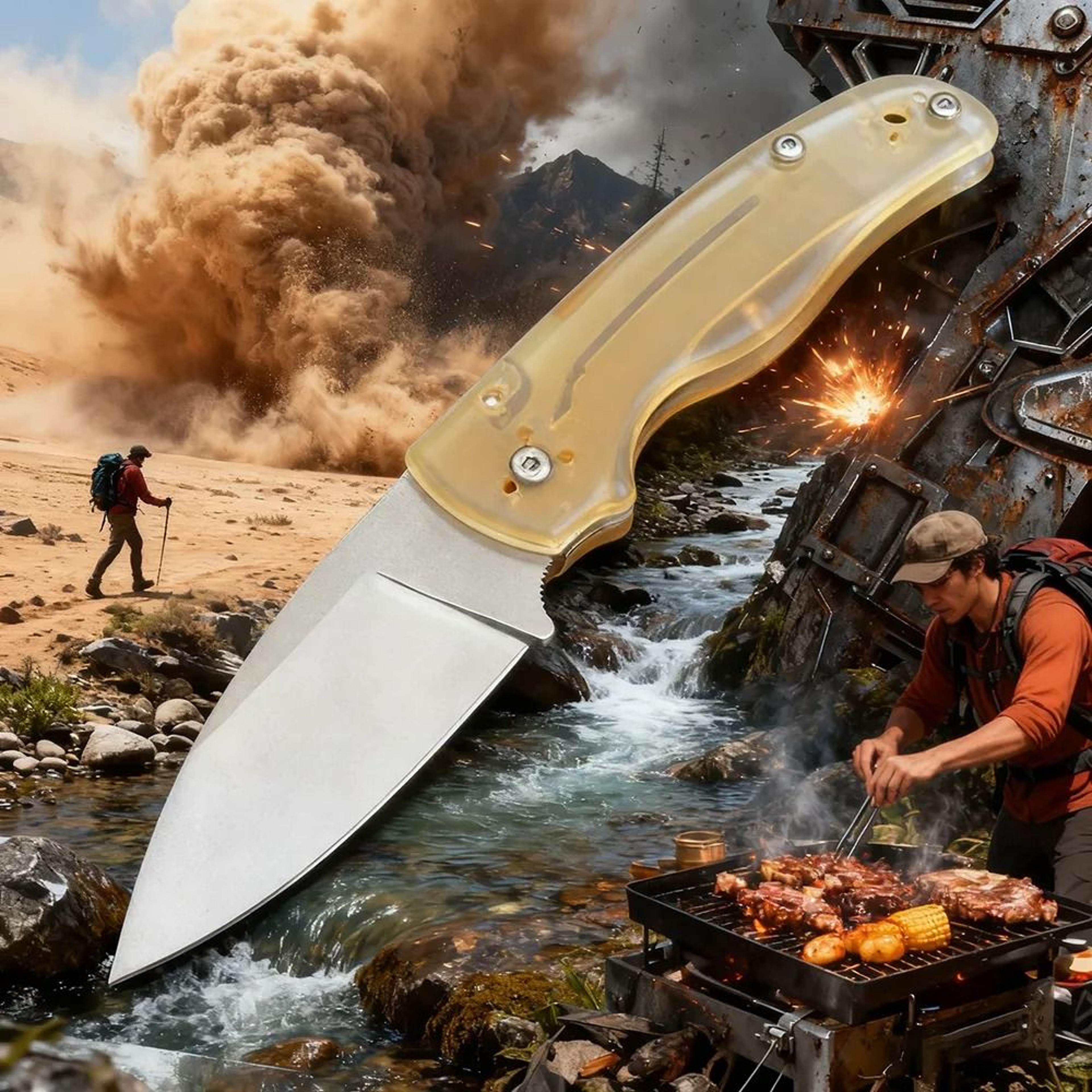 Folding Pocket Knife With PEI Handle For EDC Camping And Outdoor Use 6