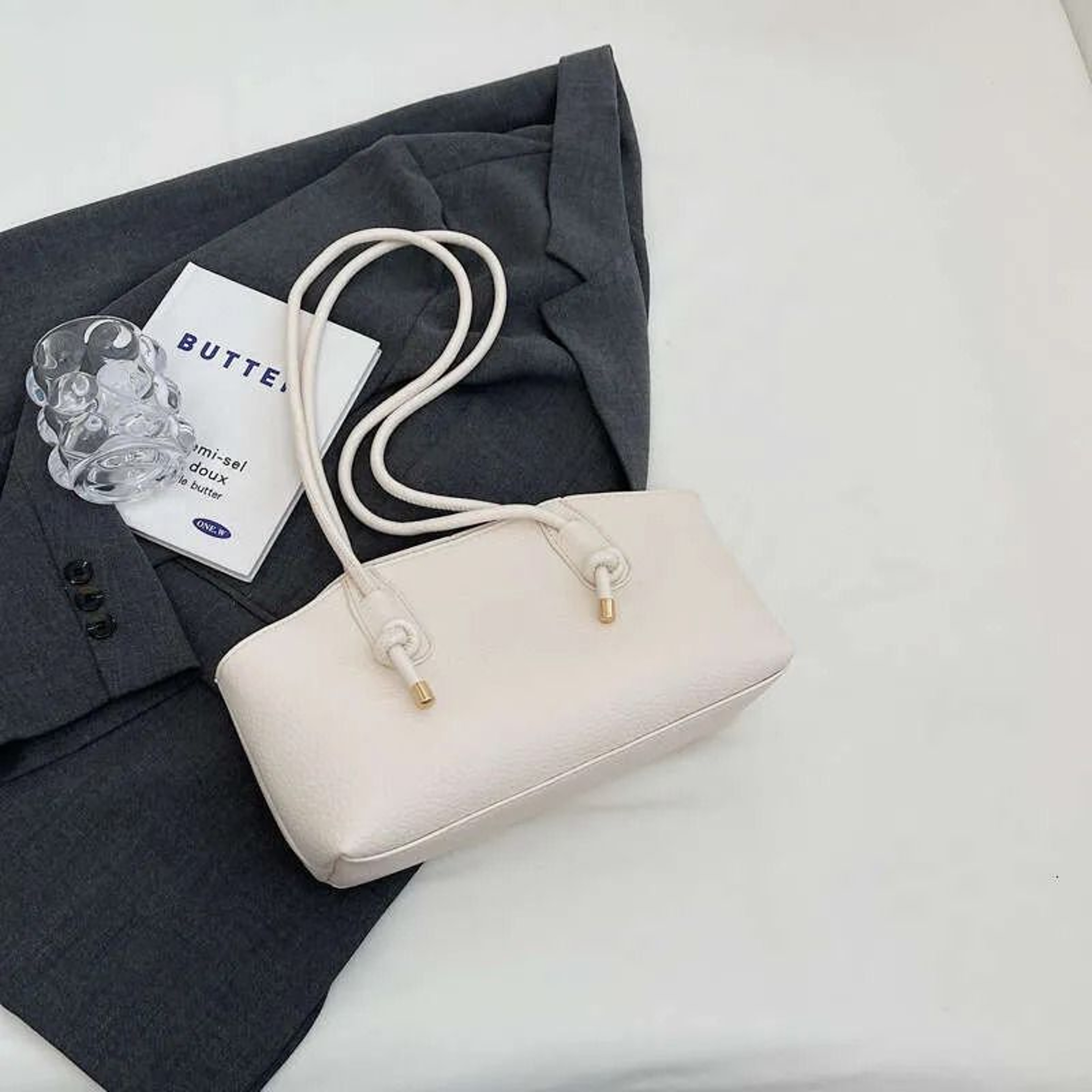 Patent Leather Half Moon Shoulder Bag With Sequins And String Closure 3