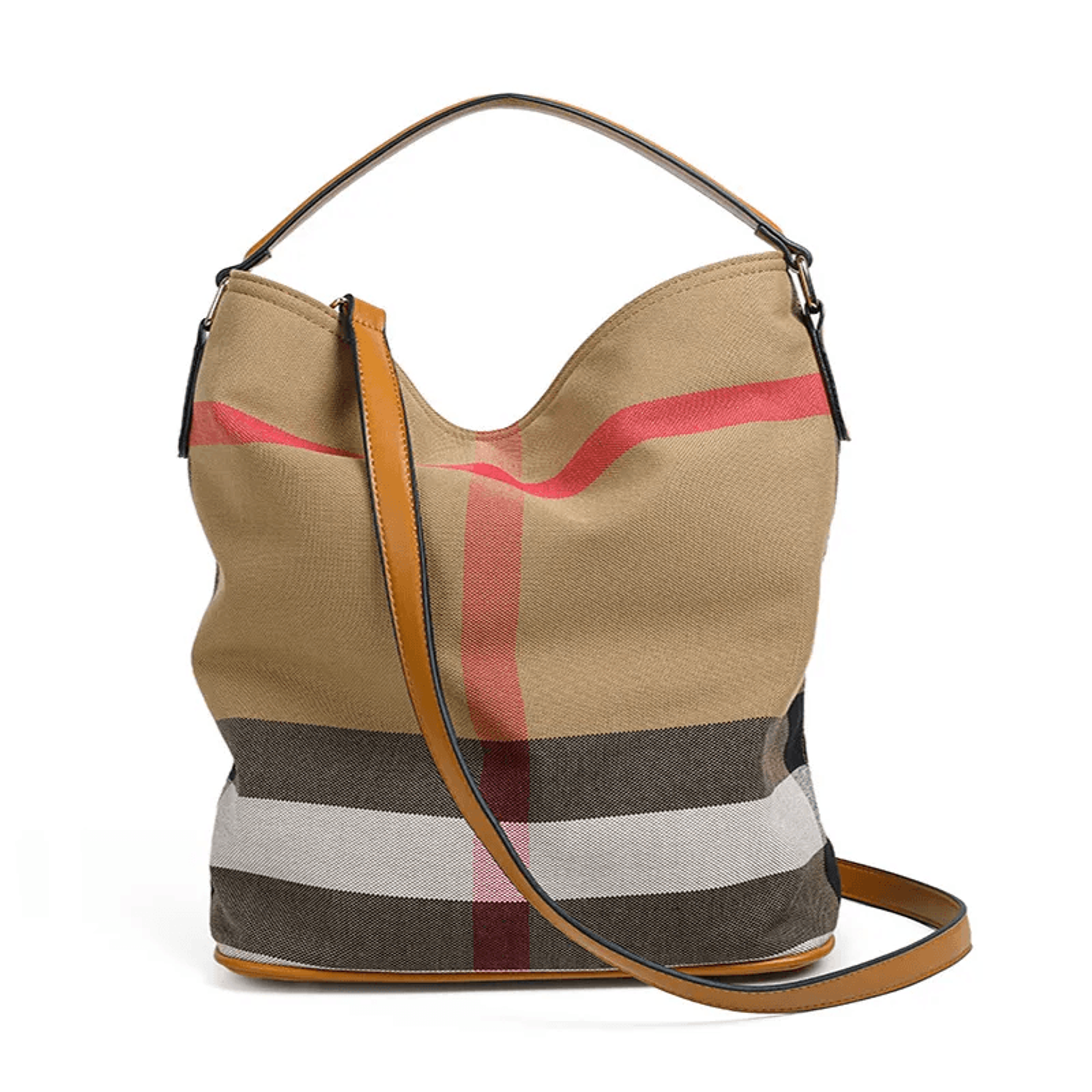 Plaid Canvas Shoulder Bag With Zipper Closure And Interior Pocket 0