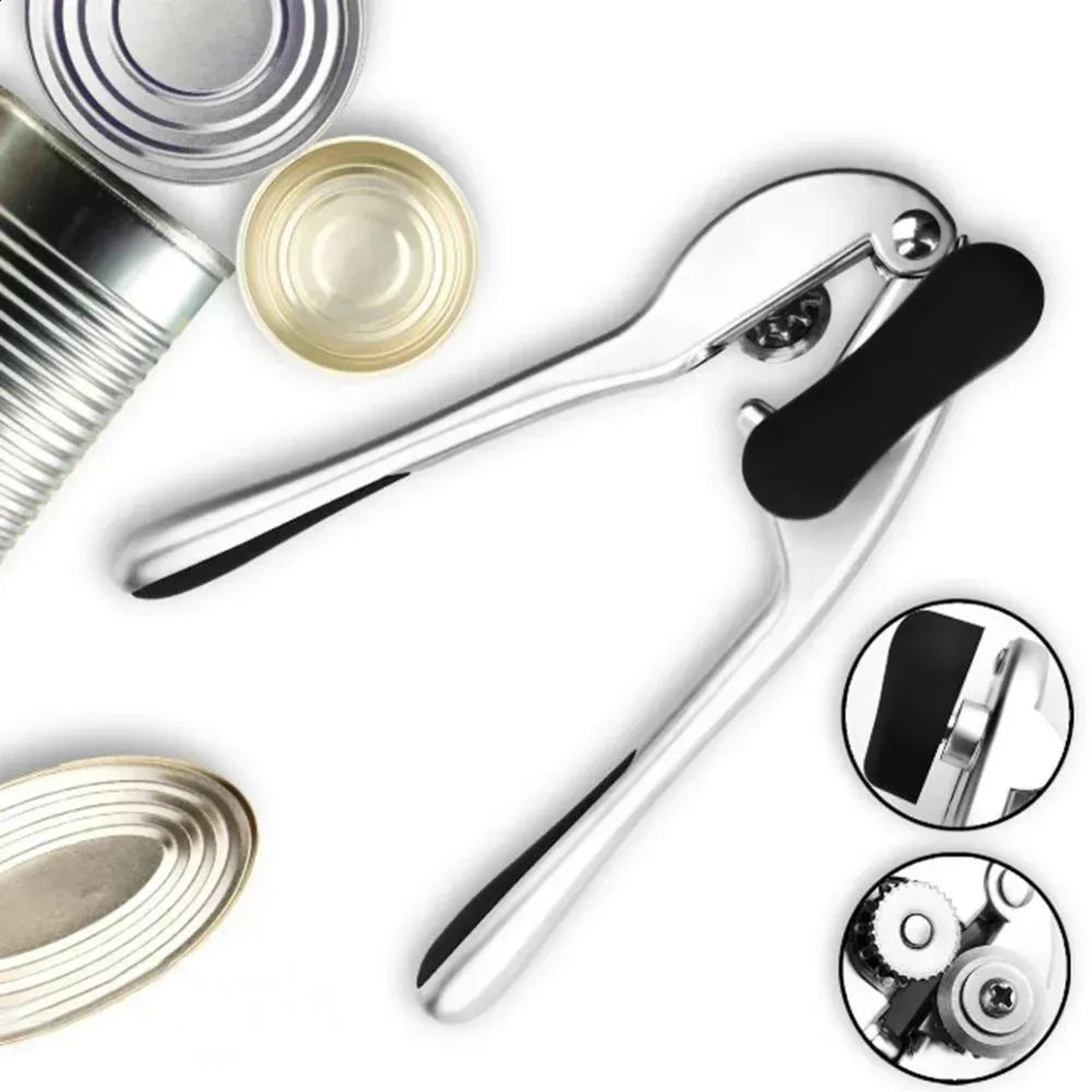 Stainless Steel Manual Can Opener With MultiFunction Bottle Opening Grip 2