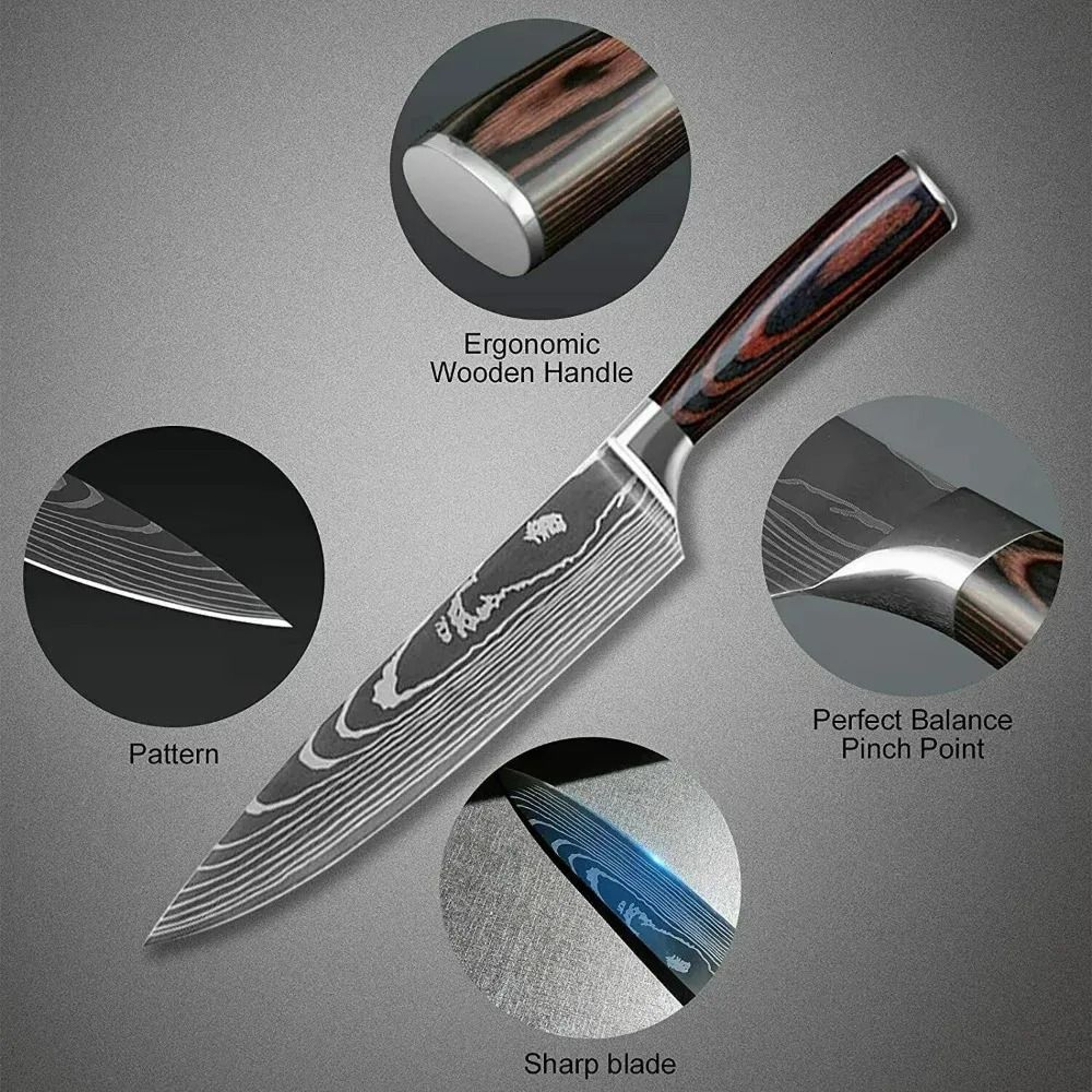 Professional Stainless Steel Kitchen Knife Set With Meat Cleaver And Utility Knife 2