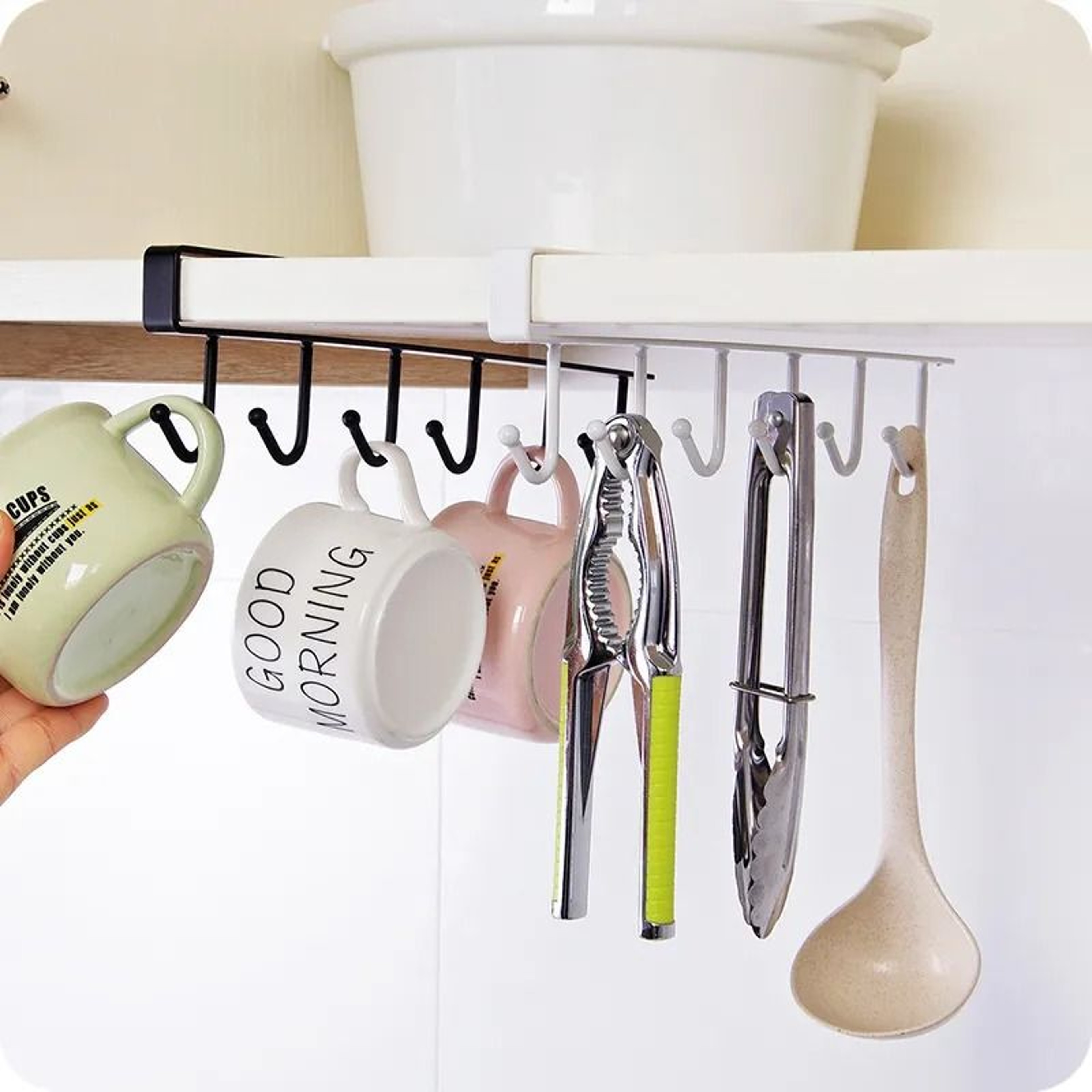 Under Cabinet Coffee Mug Rack With 6 Hooks Metal Kitchen Cup Organizer 3