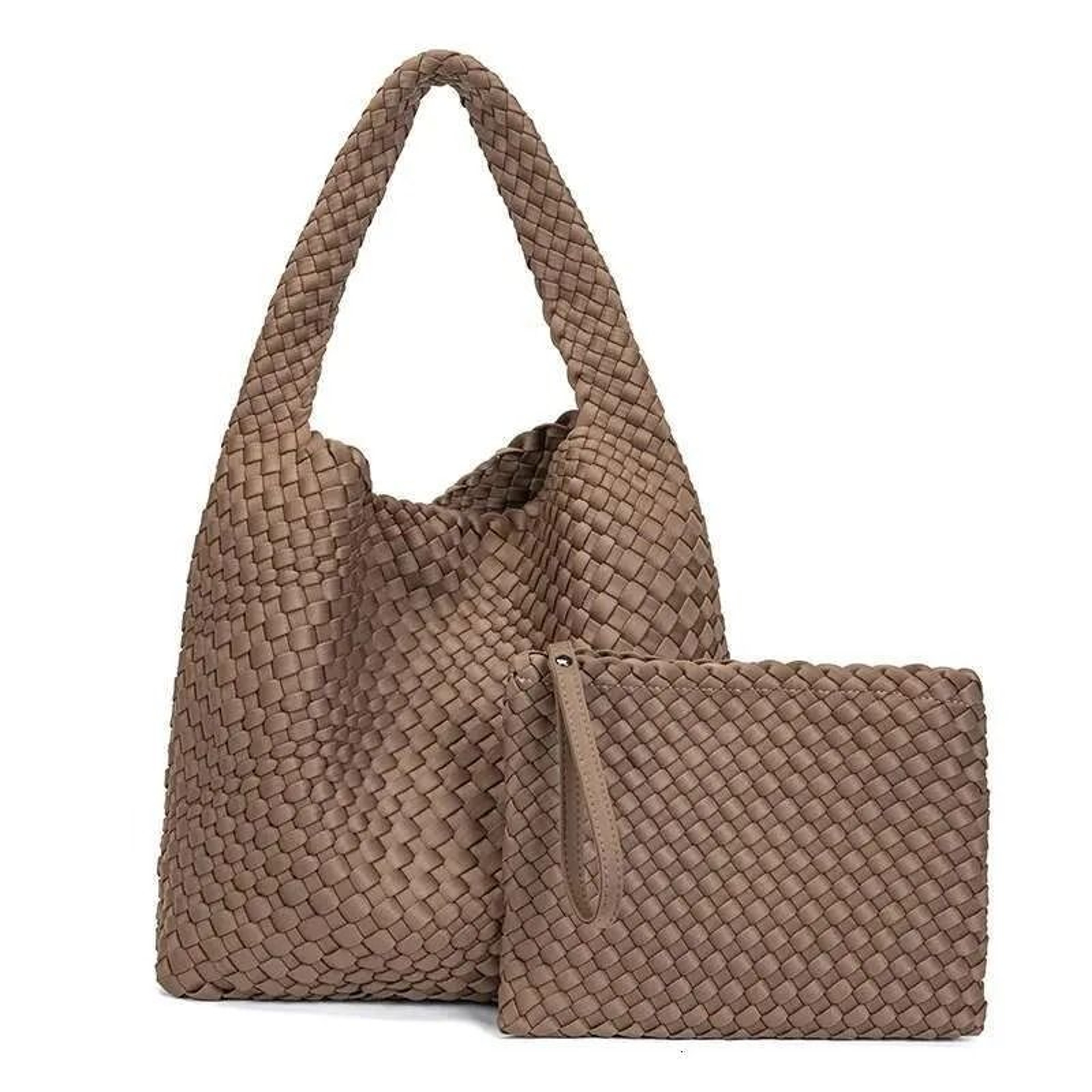 Neoprene And Leather Handwoven Shoulder Bag With Large Capacity Basket Design 0