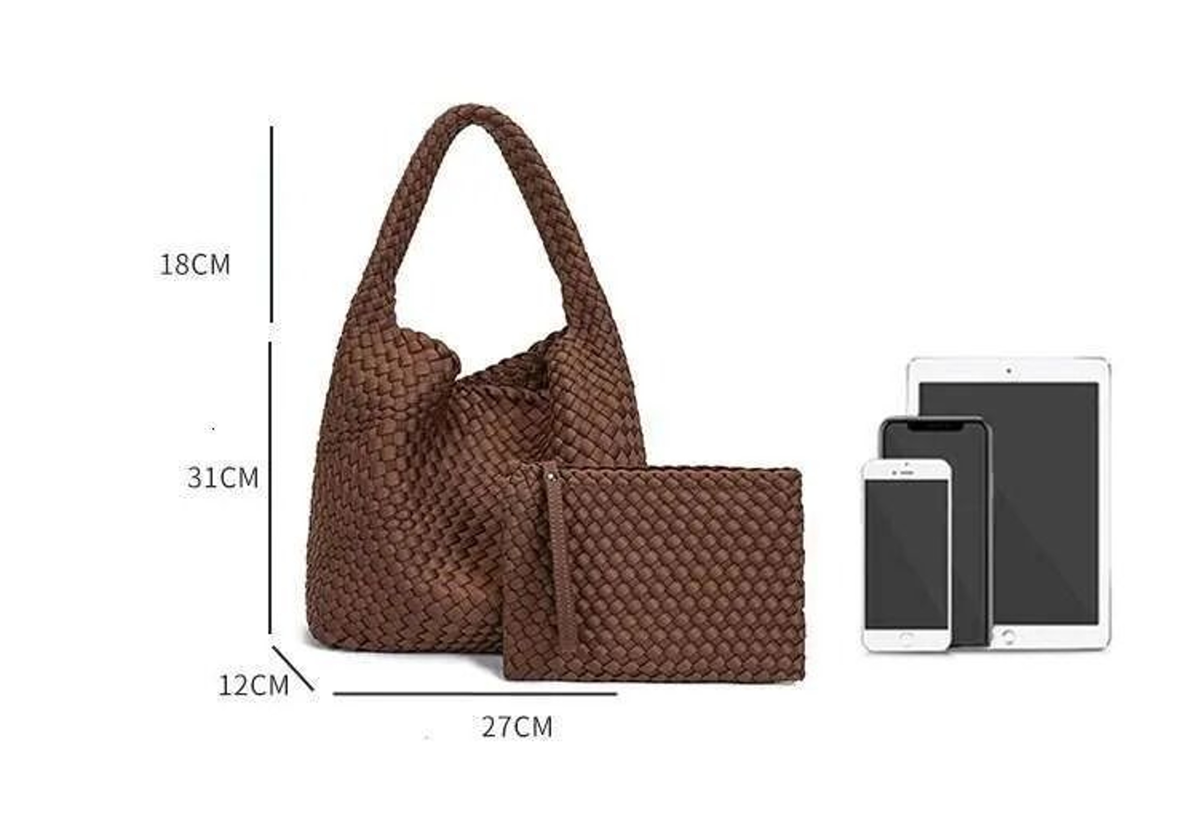 Neoprene And Leather Handwoven Shoulder Bag With Large Capacity Basket Design 5