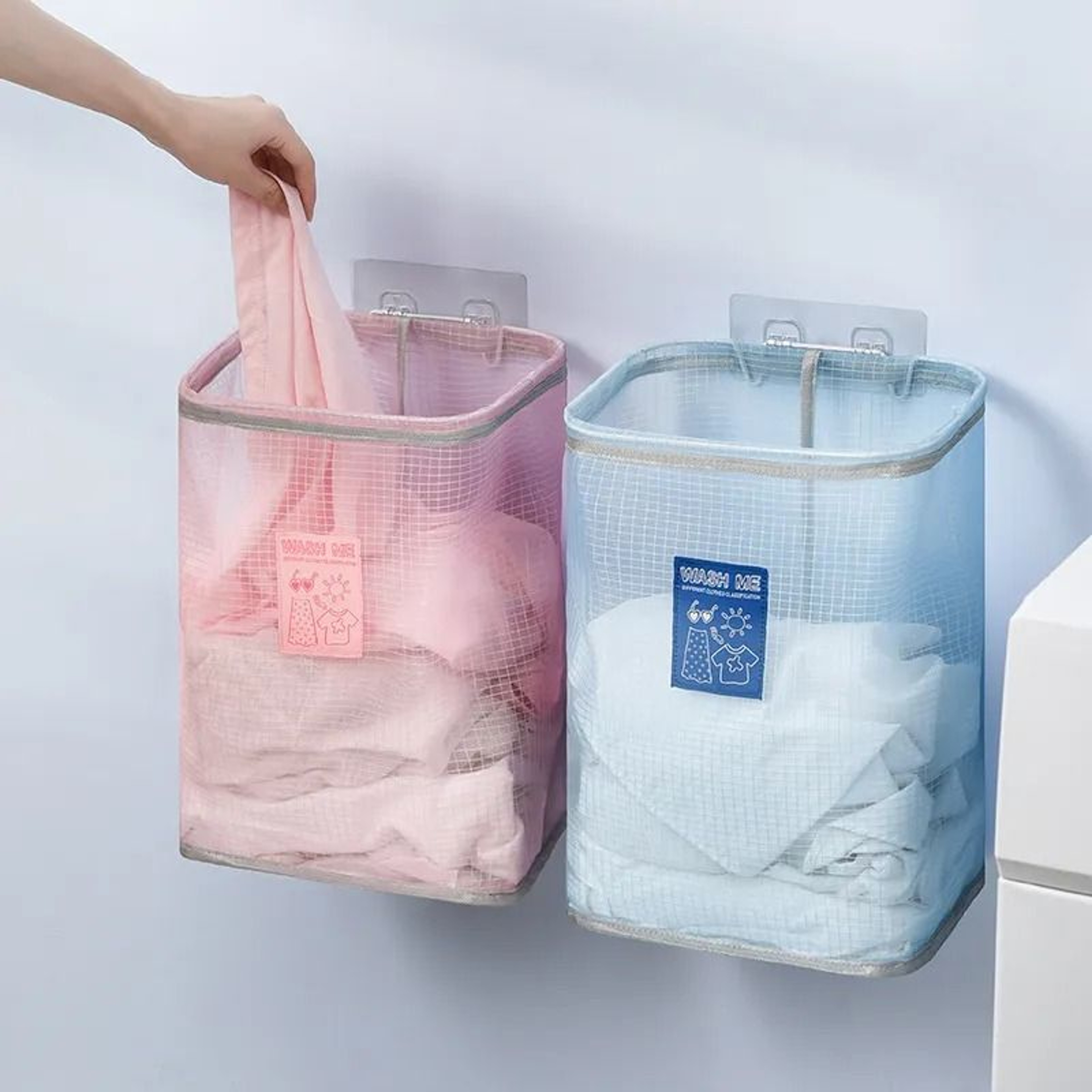 Folding Wall Mounted Laundry Basket Nylon Clothes Organizer For Bathroom 0