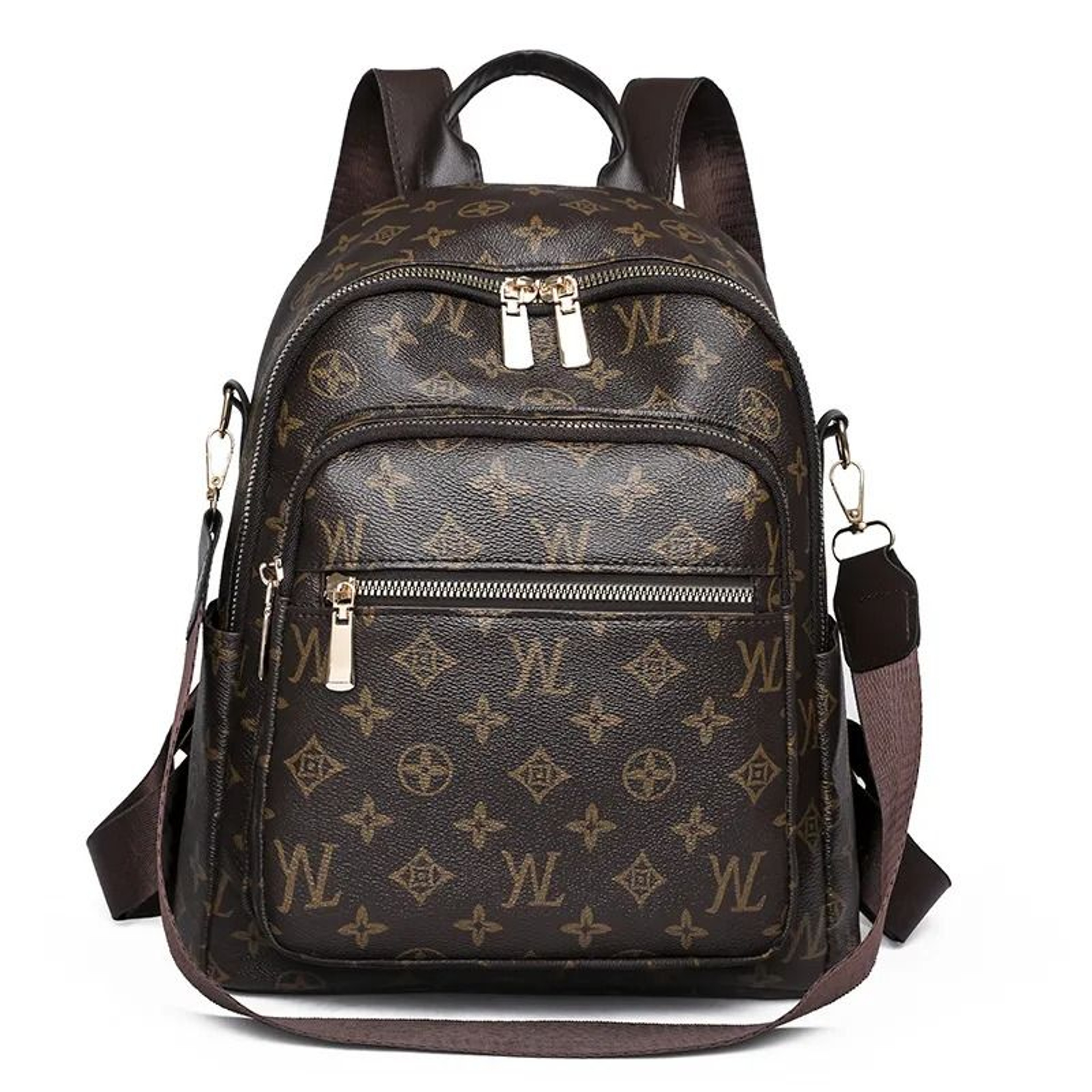 Women Commuter Backpack Large Capacity Coffee PU Leather Retro Design 0