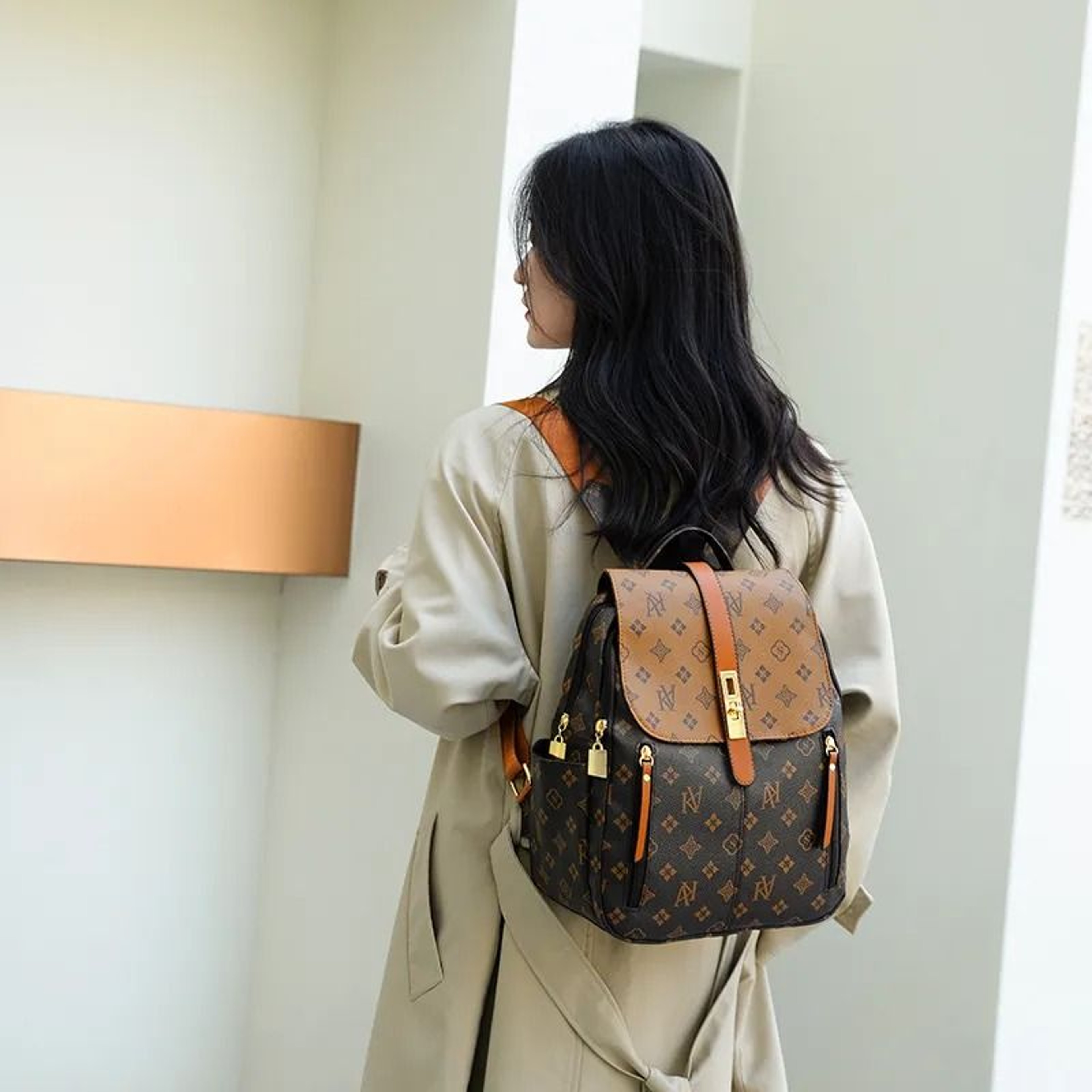 Large Capacity Retro Print Backpack Water Resistant Polyester Travel Bag 3
