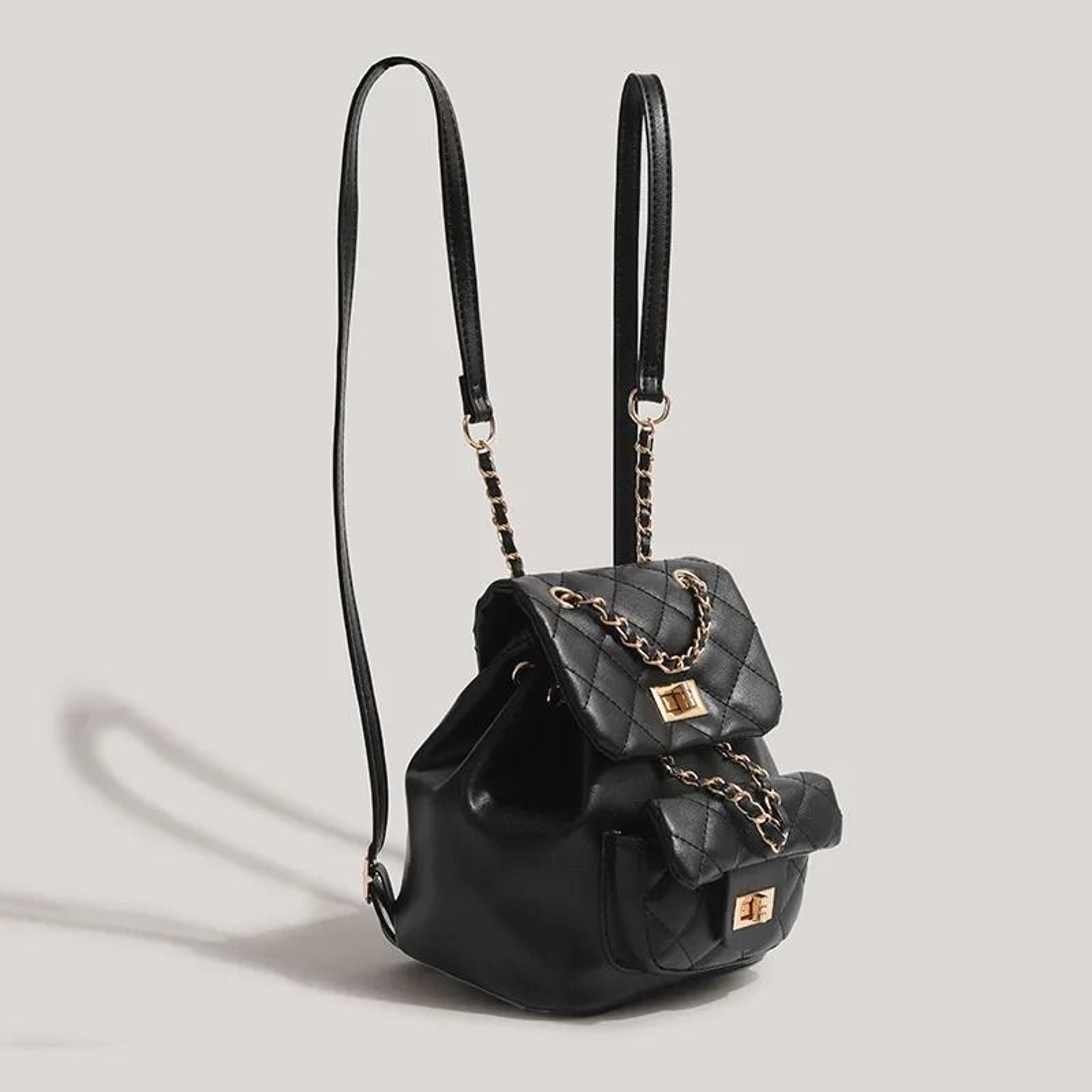 Mini Quilted PU Backpack With Zipper Closure And Interior Compartment 2