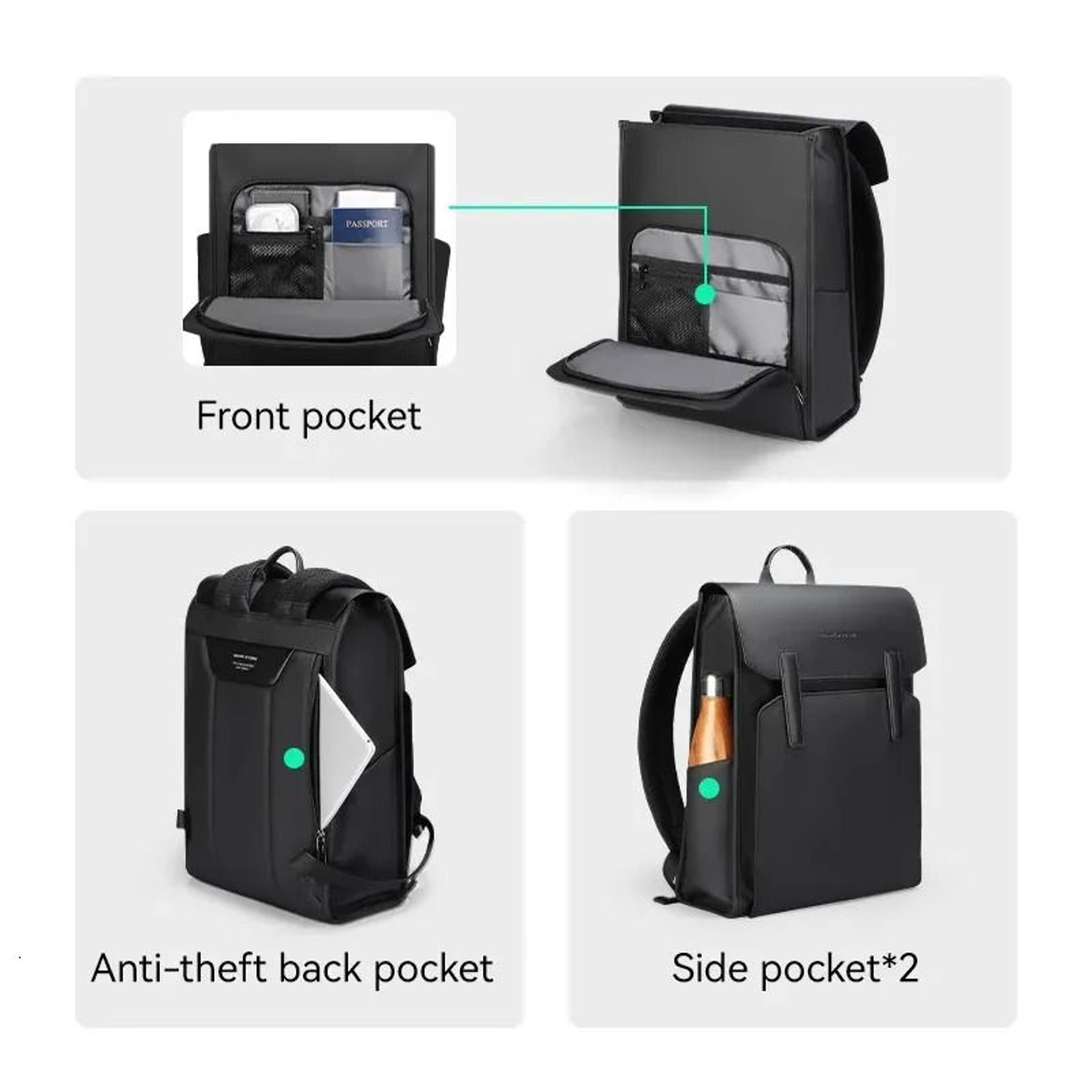 Black PU Leather Laptop Backpack For Laptops With Water Resistant Exterior 2