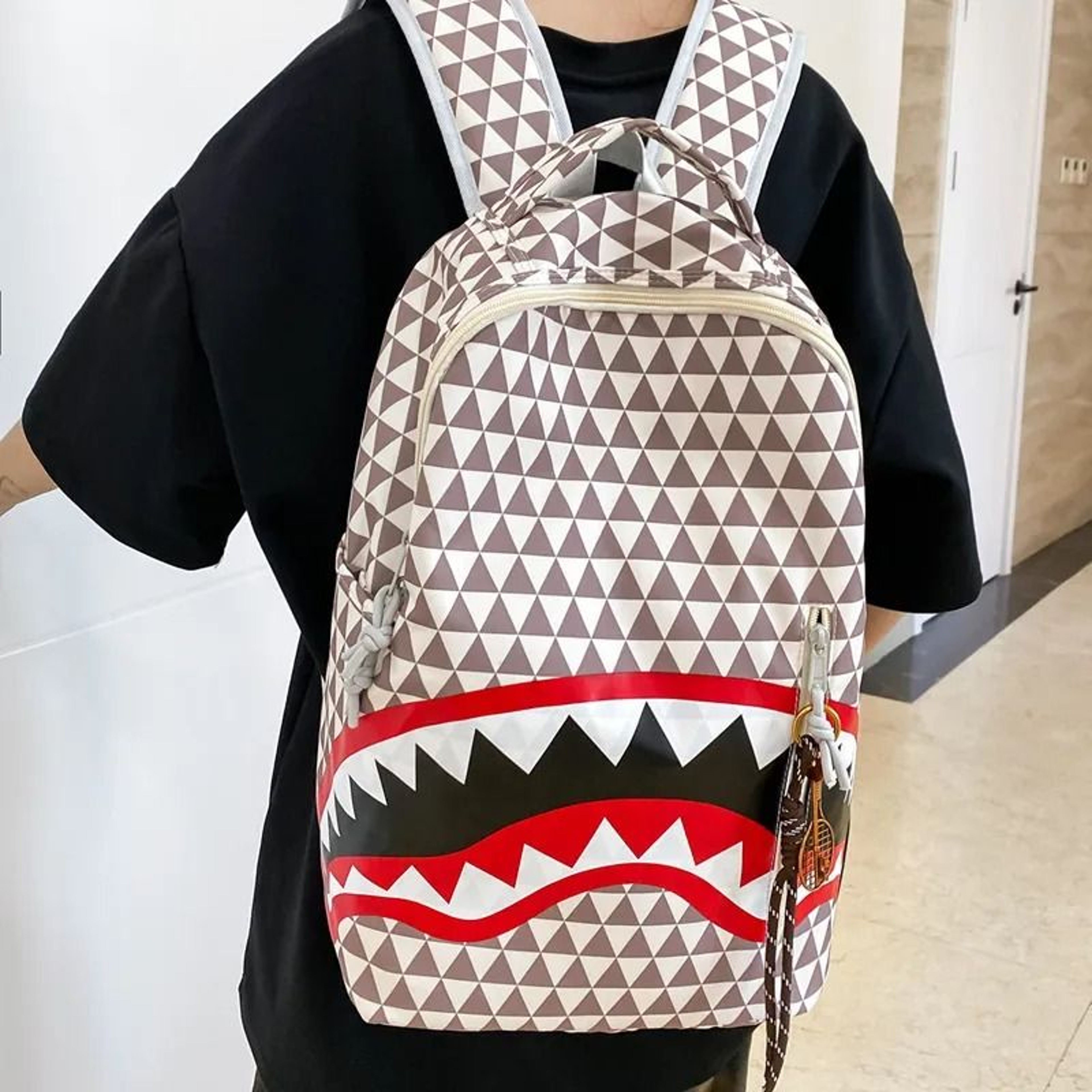 Large Shark Print Backpack With Cartoon Design For Travel School And Commuting 6