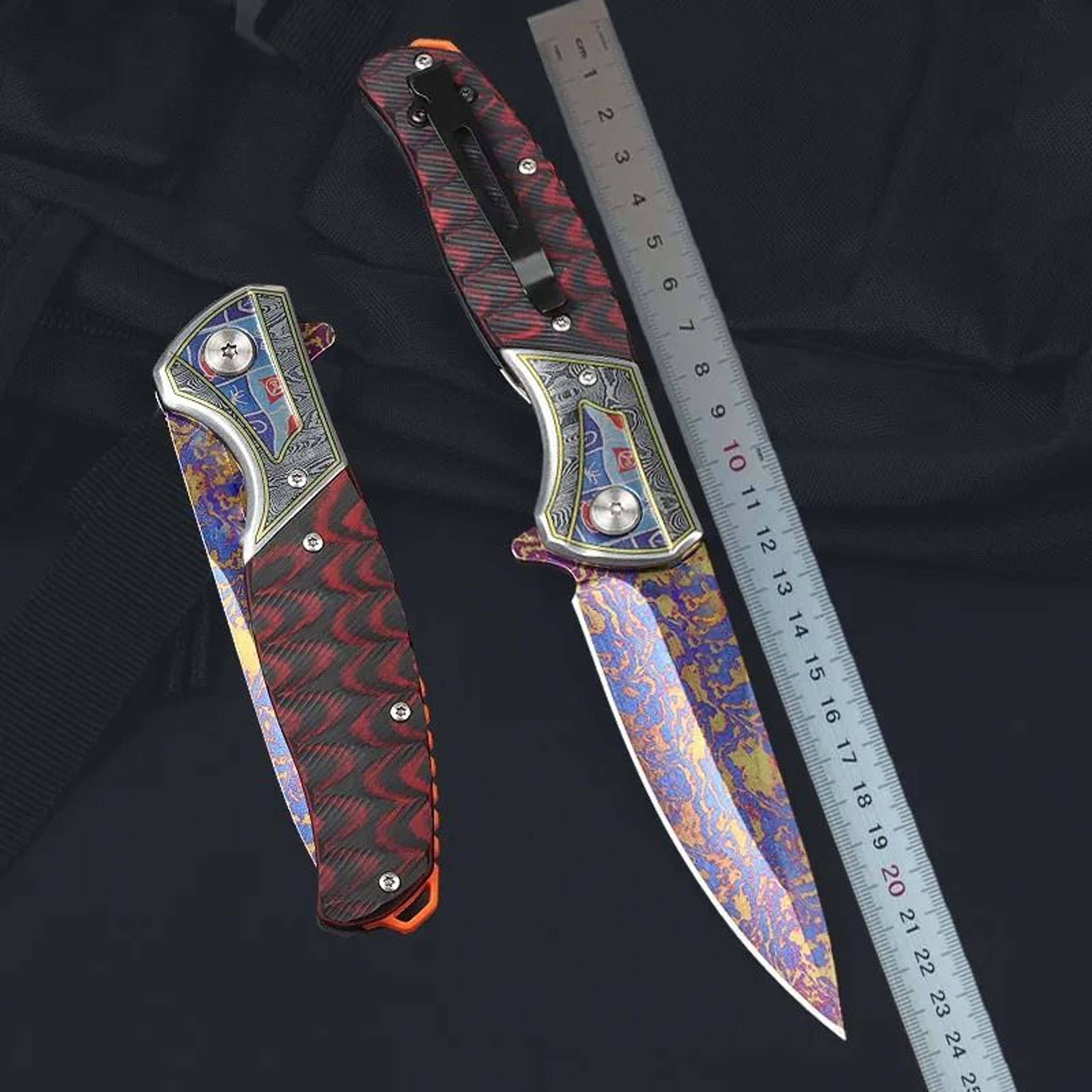 Flipper Folding Pocket Knife With Titanium Coated Blade And G10 Steel Handle 3
