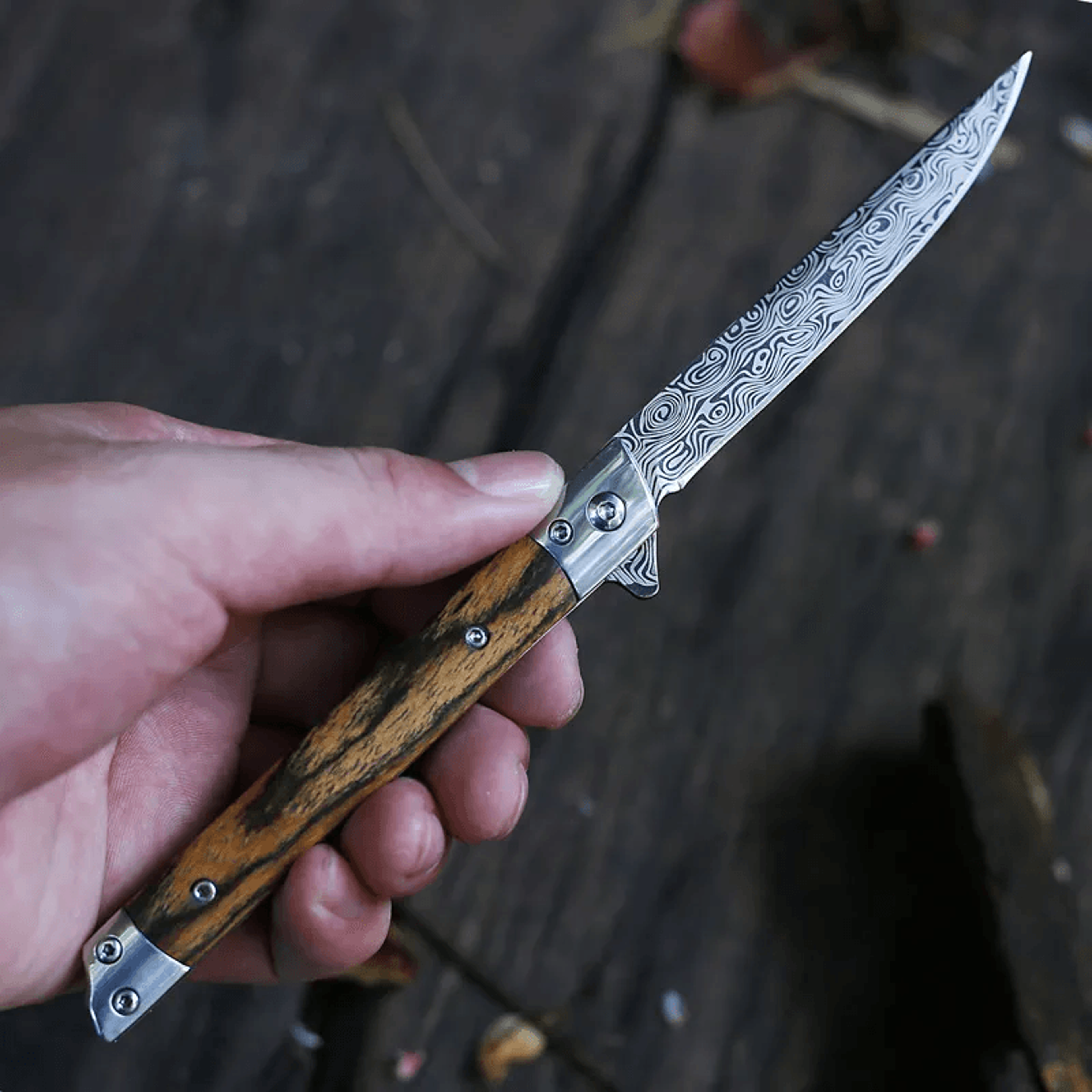 Flipper Folding Knife With Stainless Steel Blade And Rosewood Handle 5
